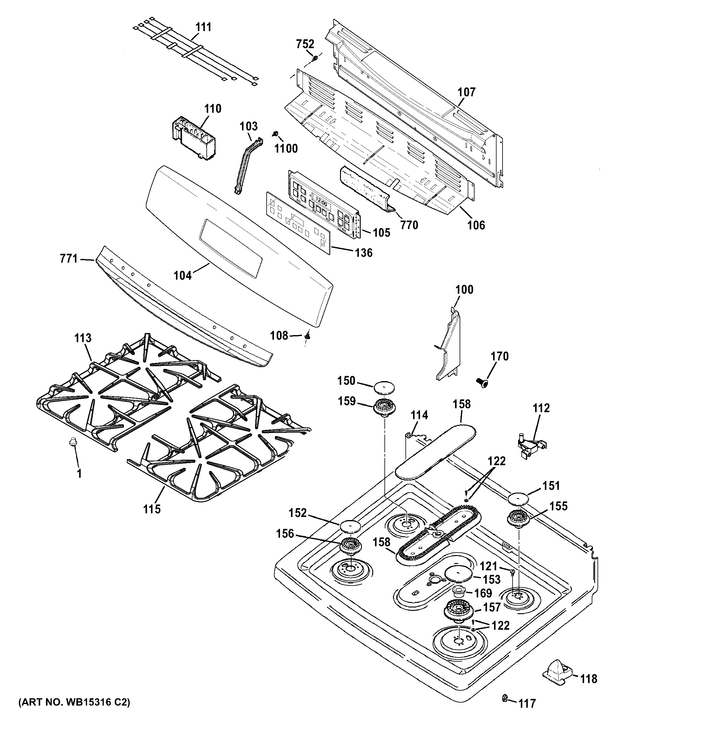 GE JGB695EEF1ES control panel & cooktop diagram