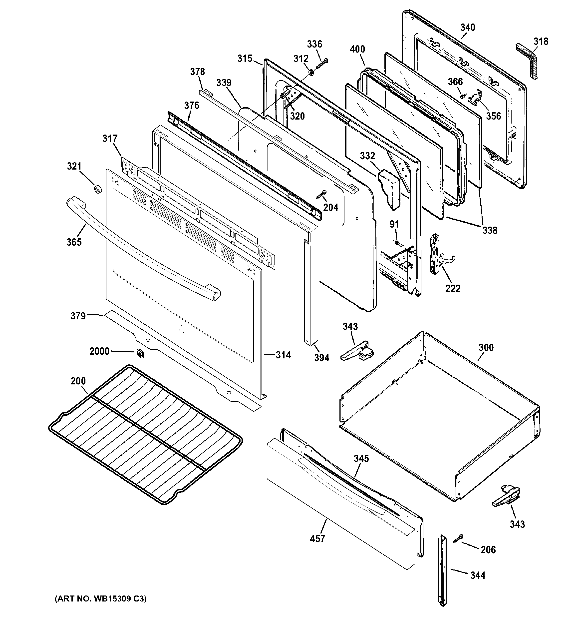 GE JGB695EEF1ES door & drawer parts diagram