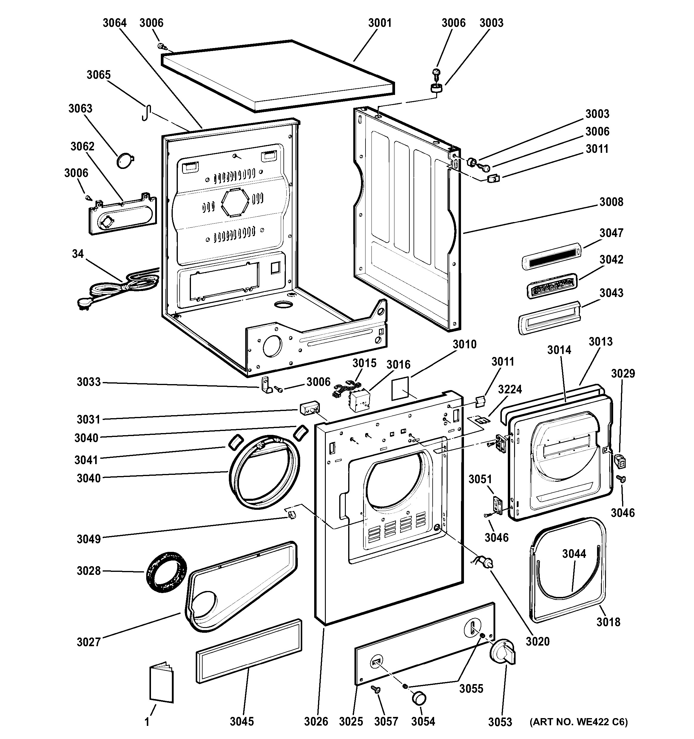 GE DSKP333EC5WW backsplash, cabinet & front panel diagram