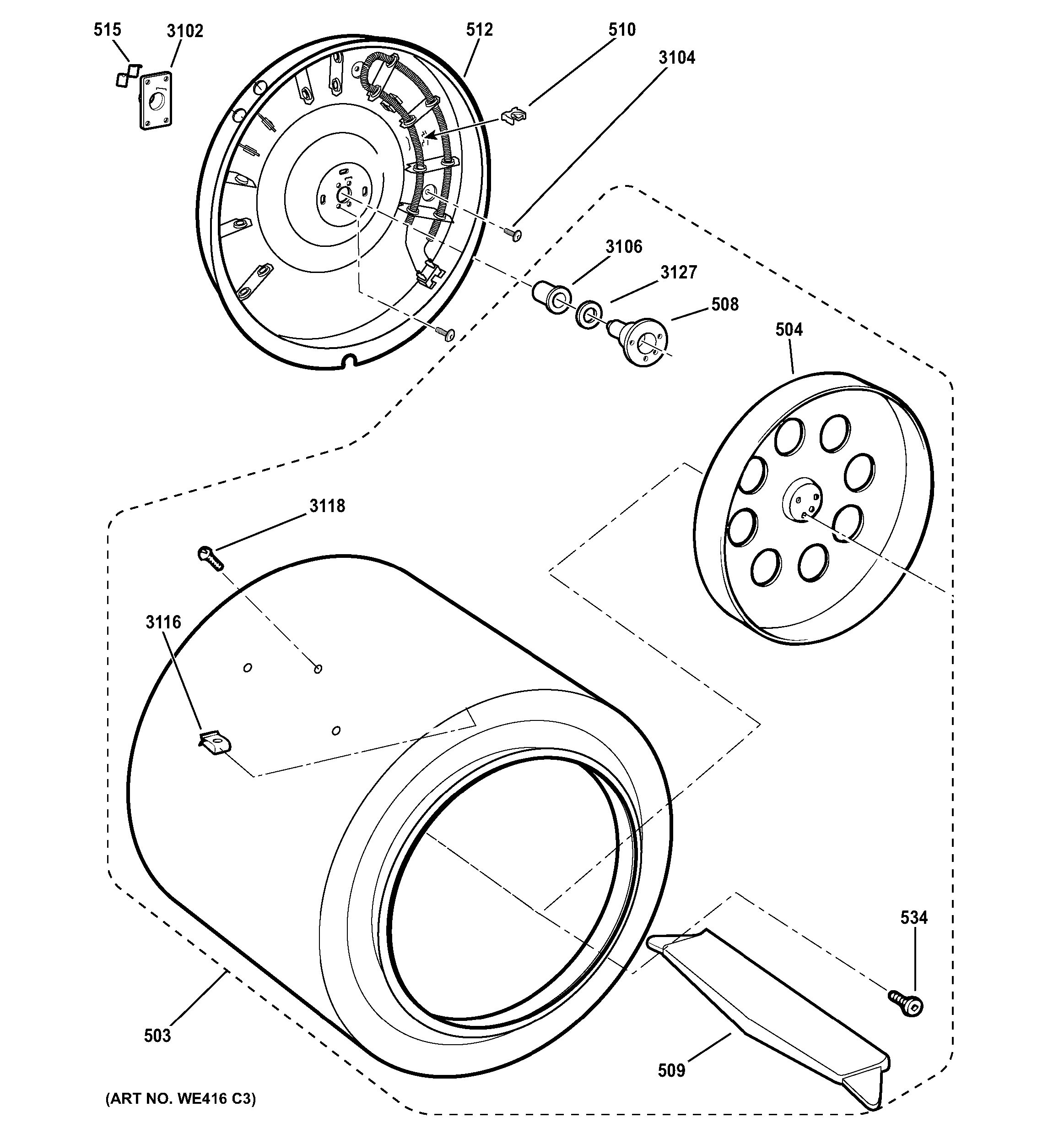 GE DSKP333EC5WW drum diagram
