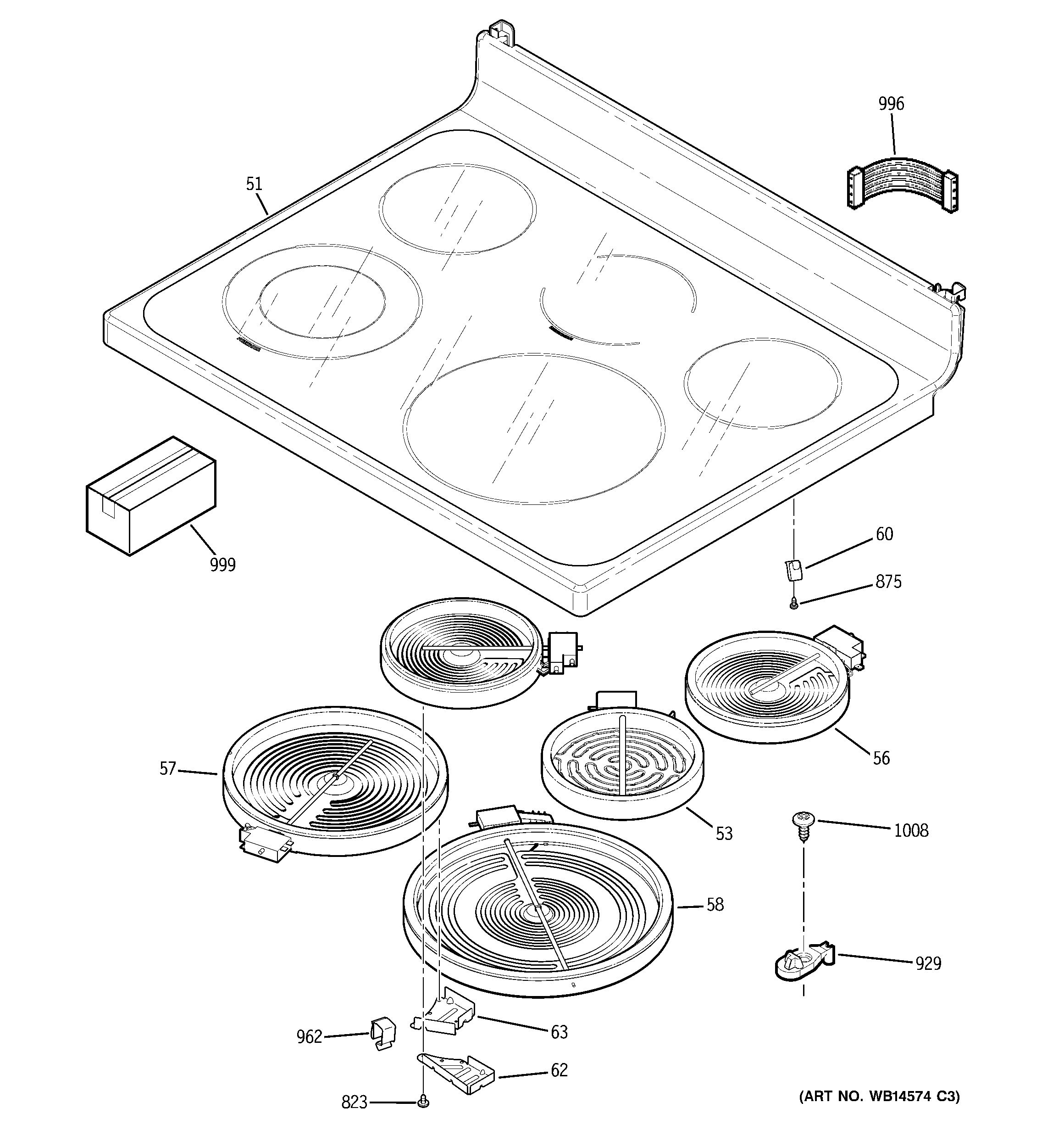 GE JB645ST1SS cooktop diagram