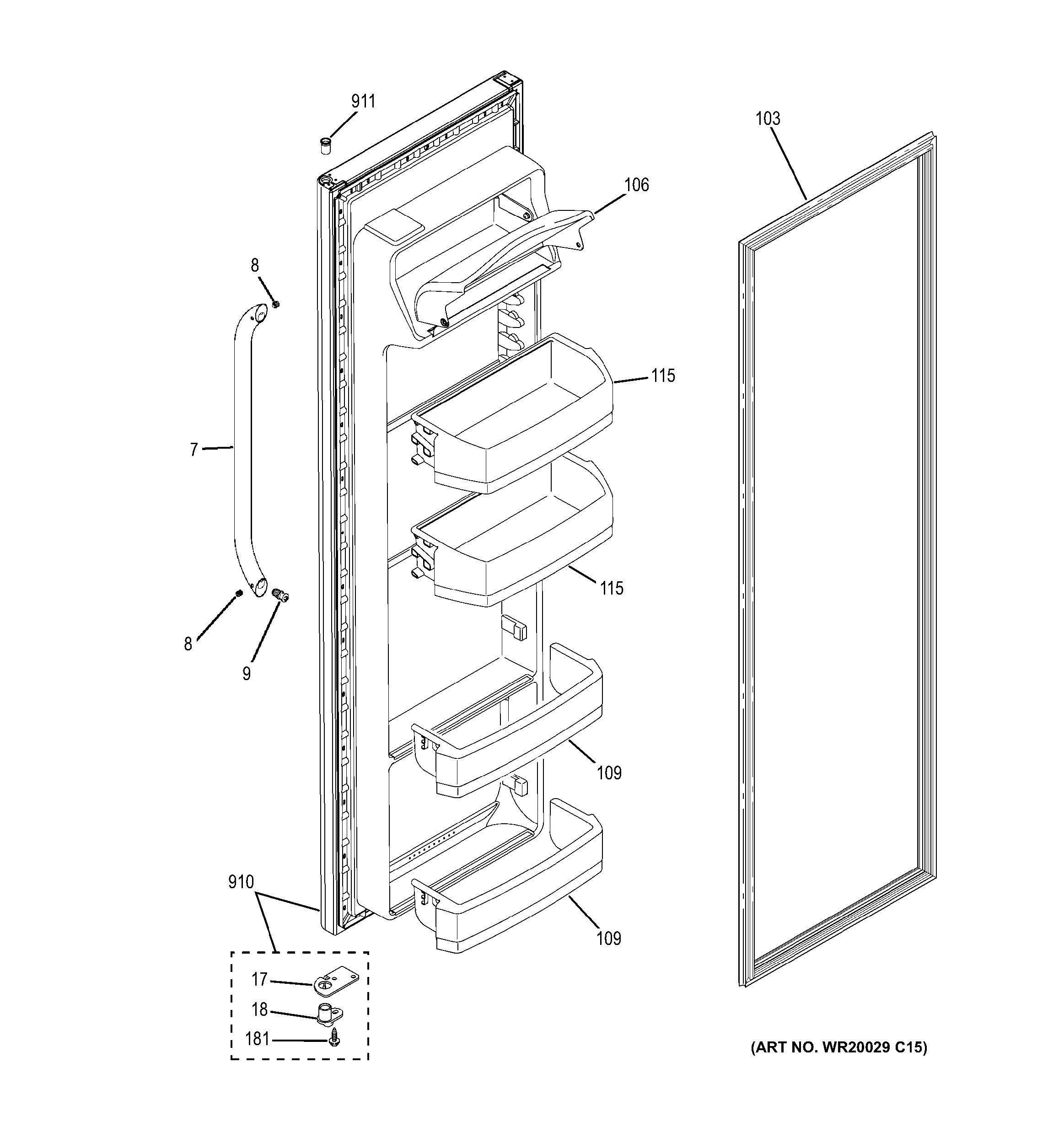 GE GSL25JGCBLS fresh food door diagram