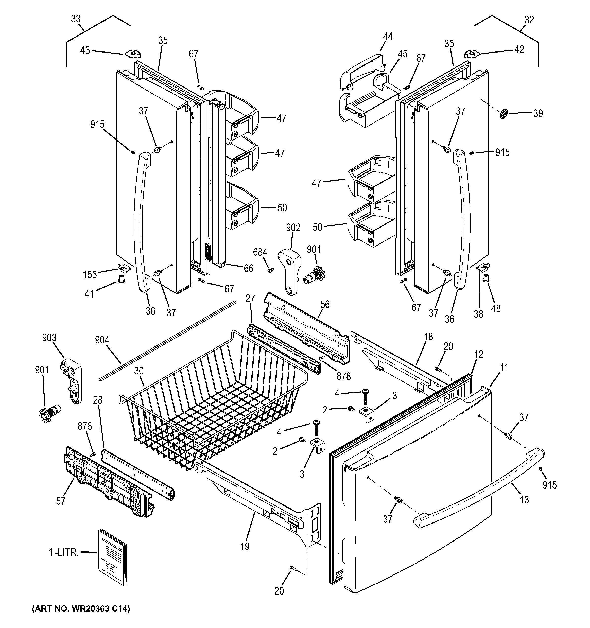 GE GNS23GGHBFWW doors diagram