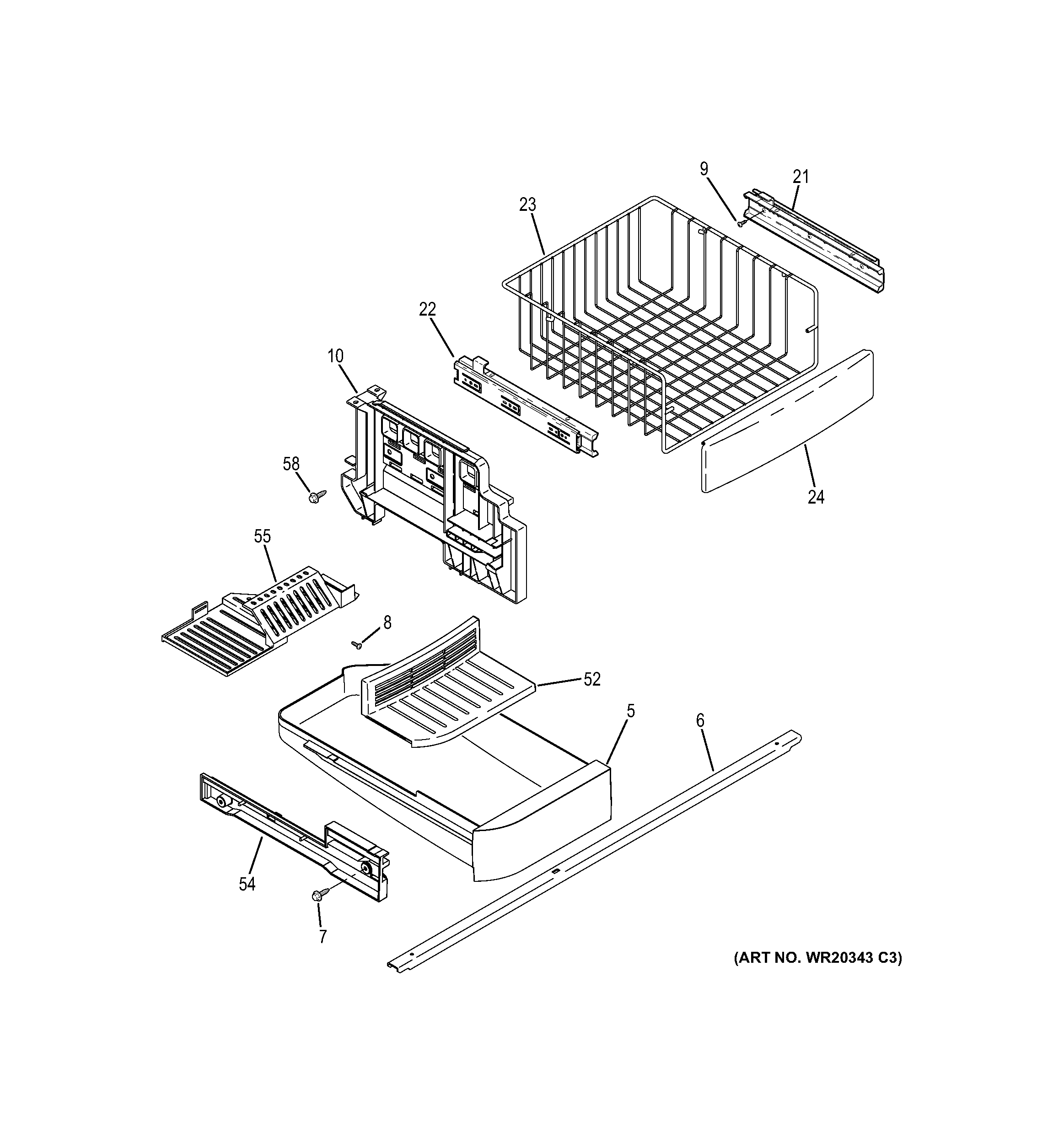 GE GNS23GGHBFWW freezer shelves diagram