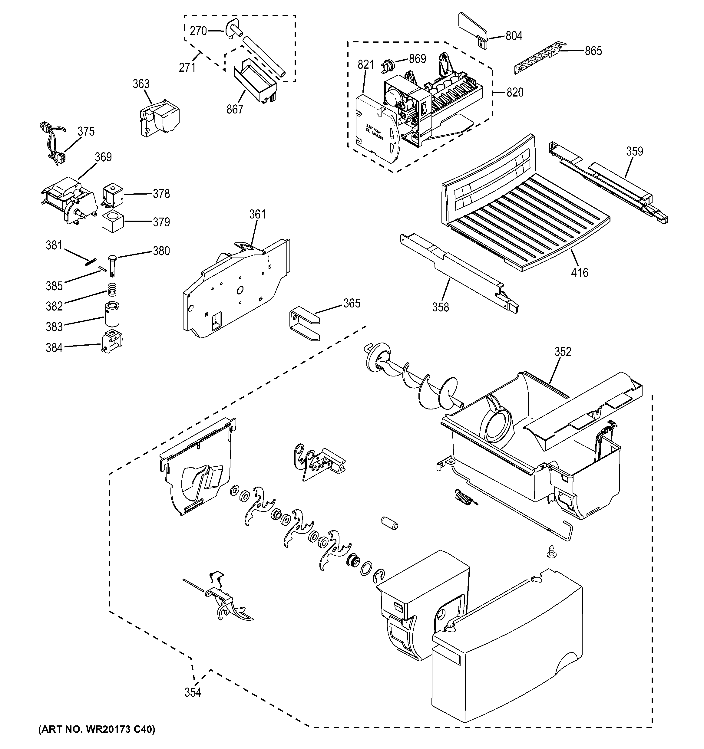 GE GSE25ETHBWW ice maker & dispenser diagram