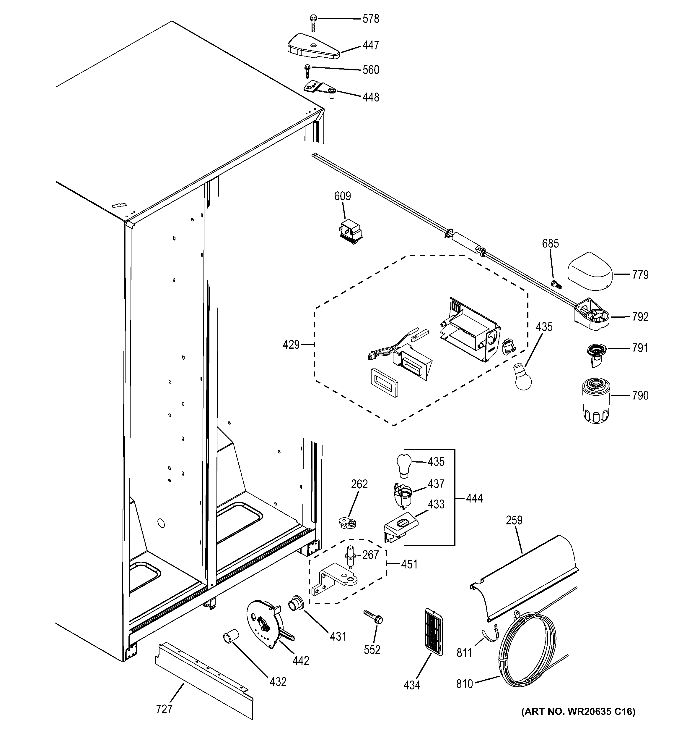 GE GSE25ETHBWW fresh food section diagram