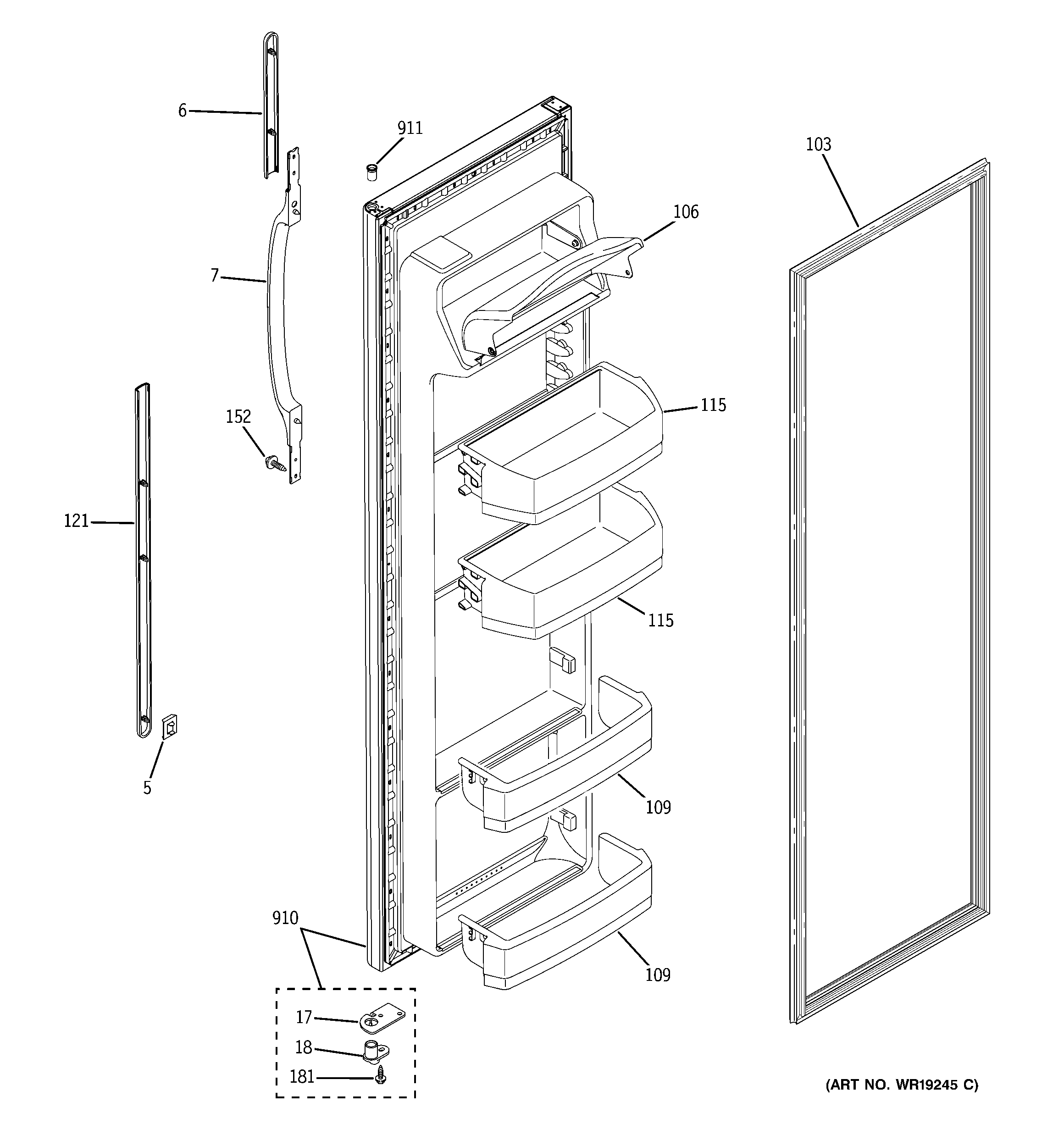 GE GSH25JFRFBB fresh food door diagram