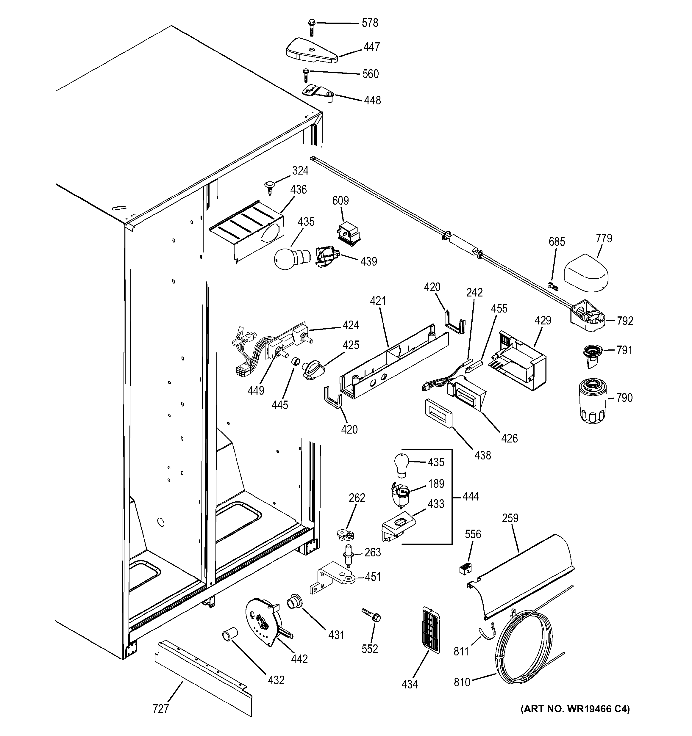 GE GSH25JFRFBB fresh food section diagram