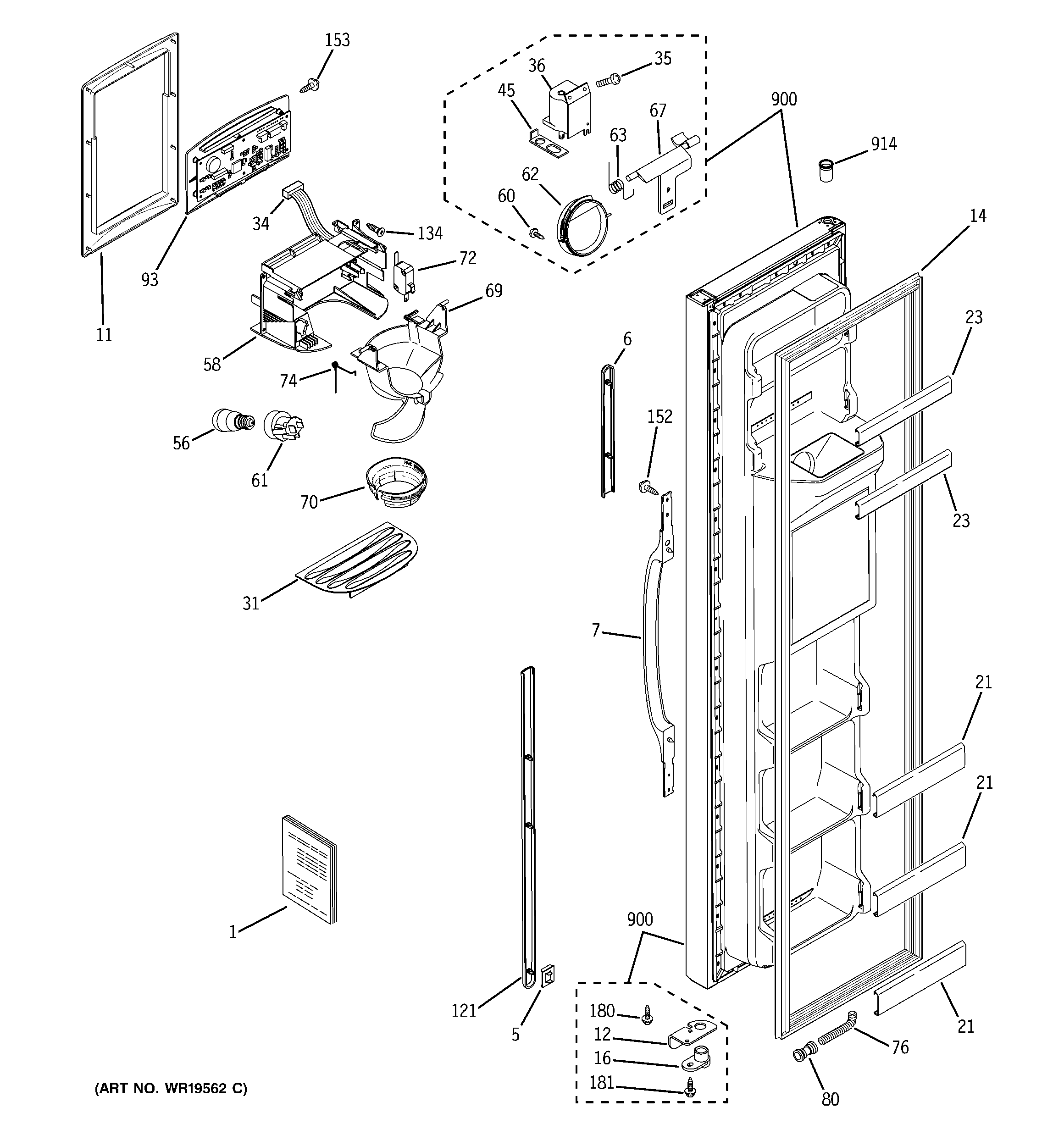 GE GSH25JFRFCC freezer door diagram