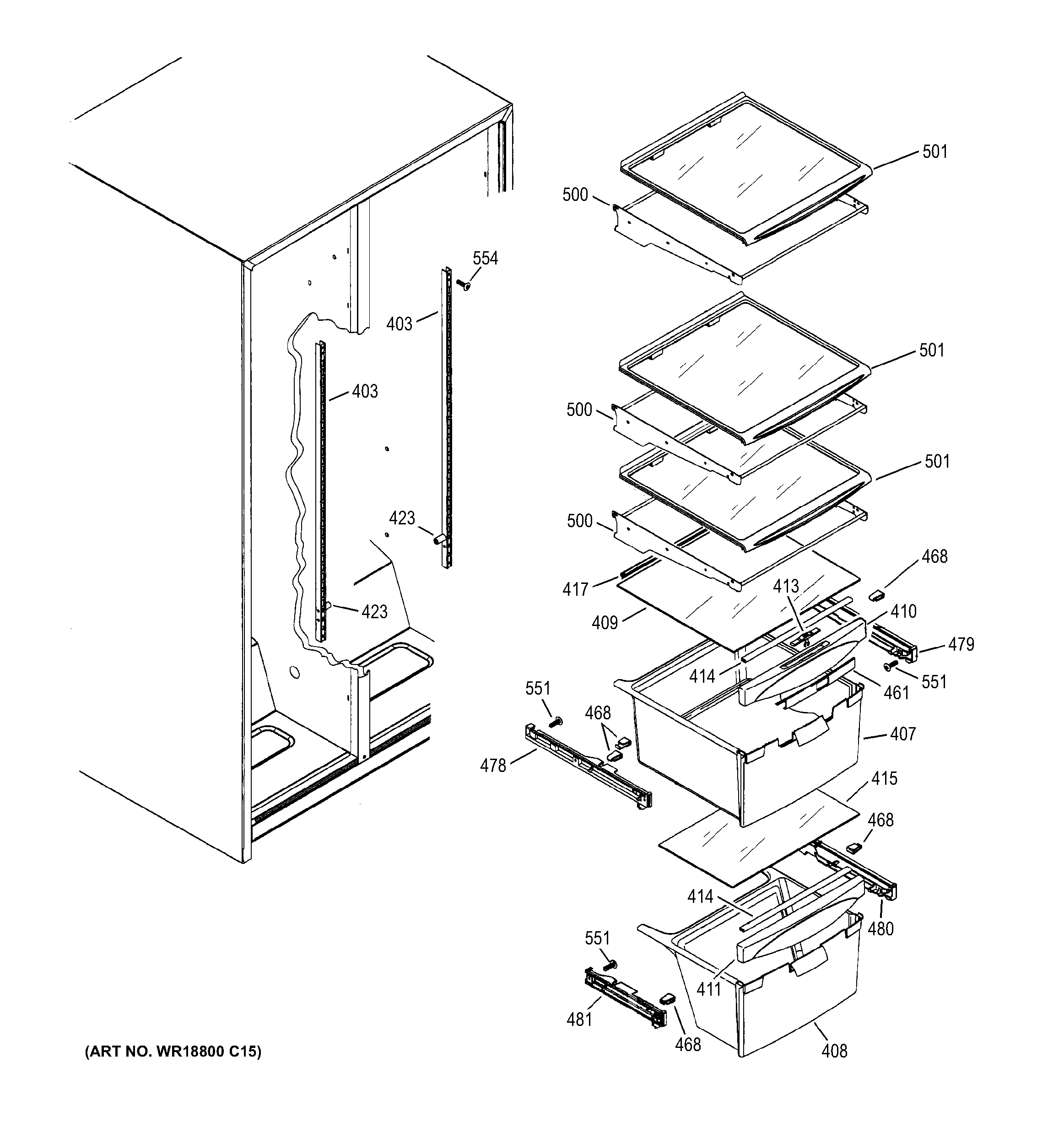 GE GSH25JFRFCC fresh food shelves diagram
