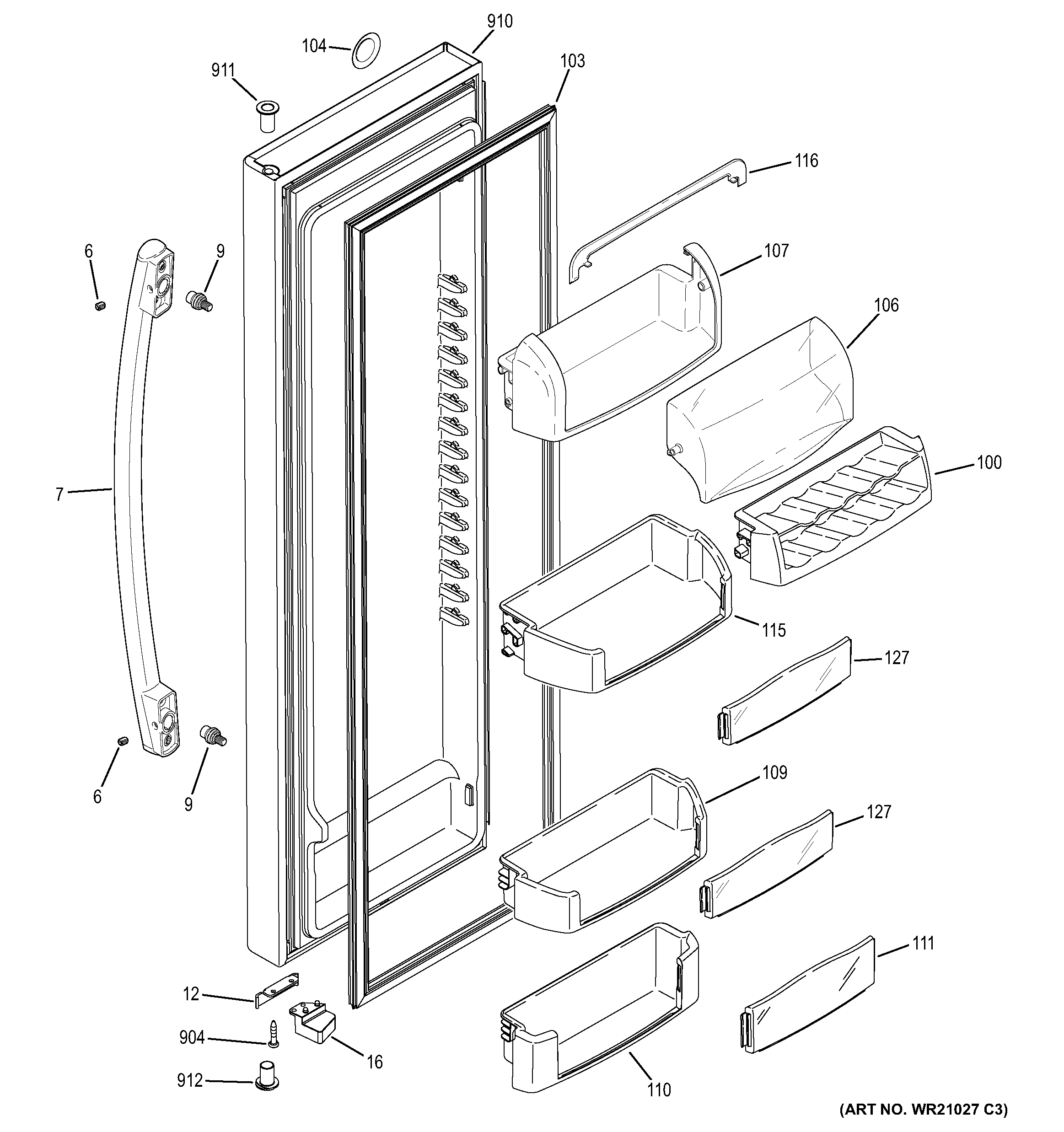 GE GZS23HGECFBB fresh food door diagram