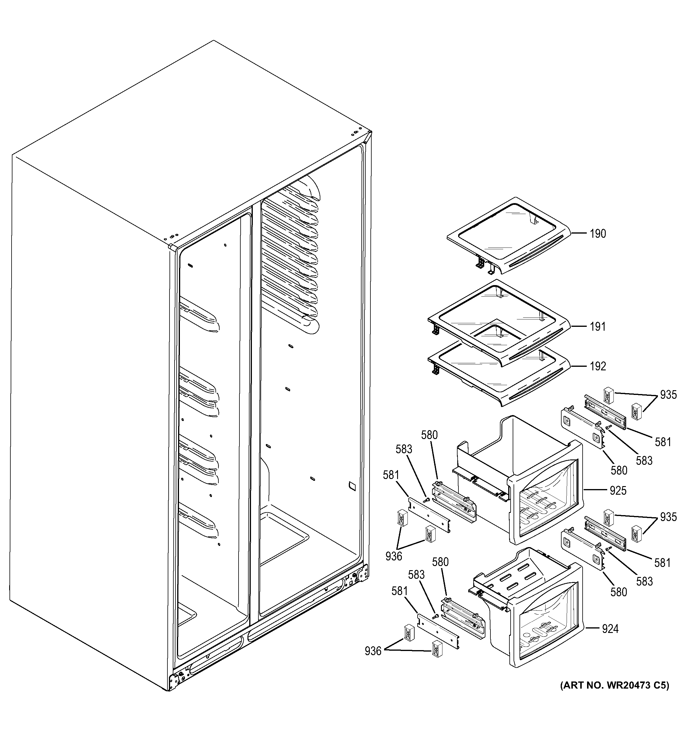 GE PZS22MSKBHSS freezer shelves diagram