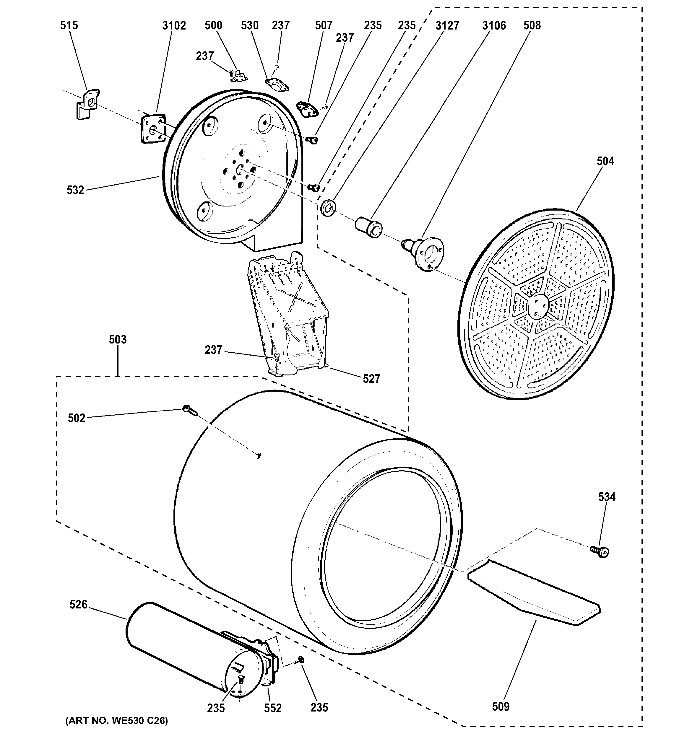 GE GTX18GSSJ0WW drum diagram
