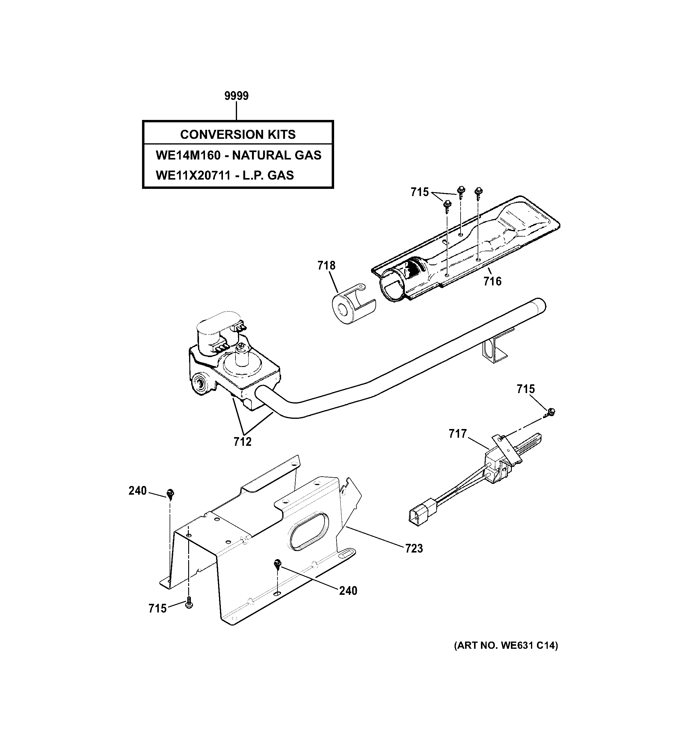GE GTX18GSSJ0WW gas valve & burner assembly diagram