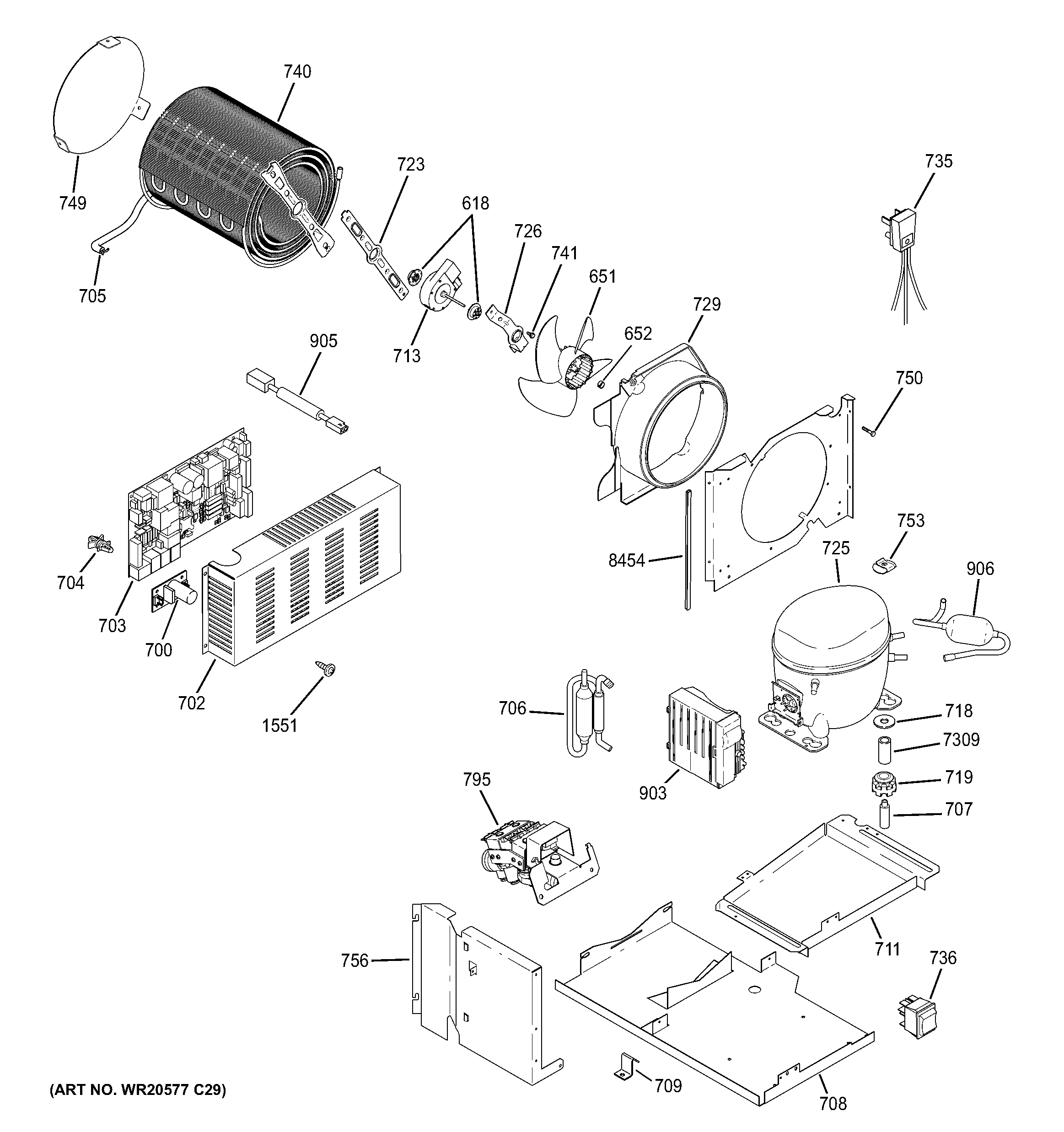 GE ZISB360DXA machine compartment diagram