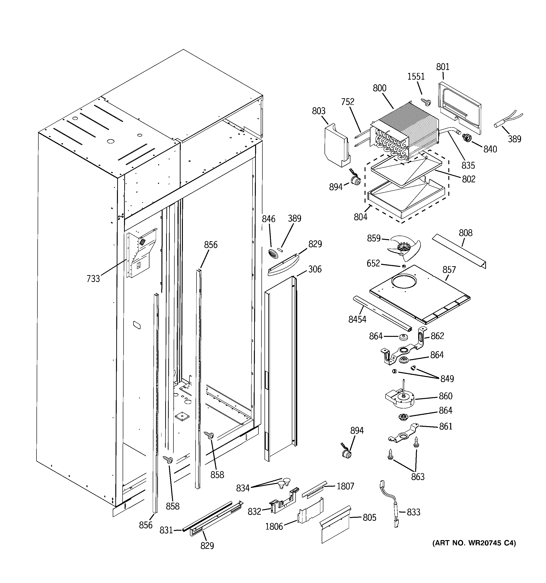 GE ZISB360DXA freezer section diagram