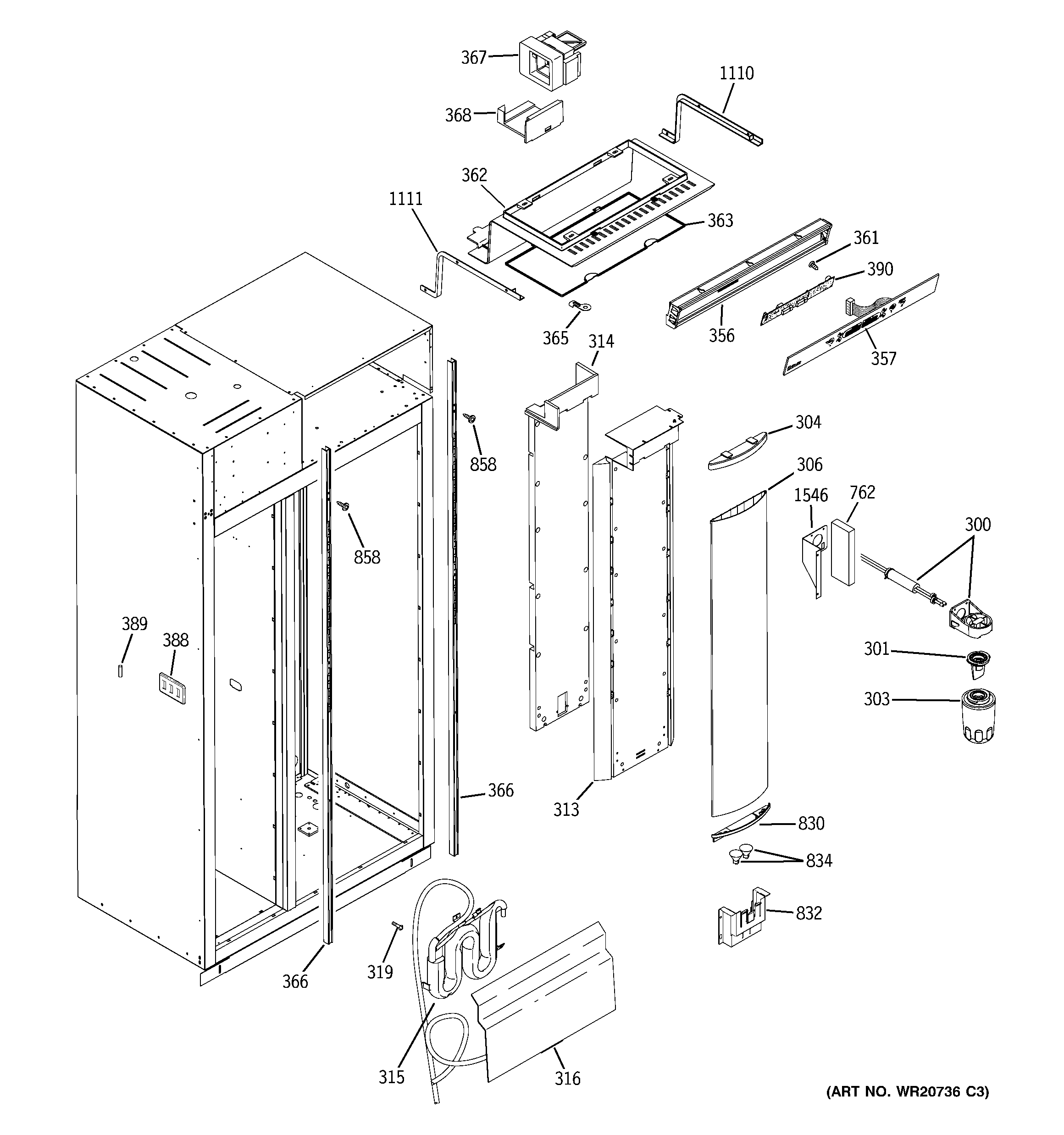 GE ZISB360DXA fresh food section diagram