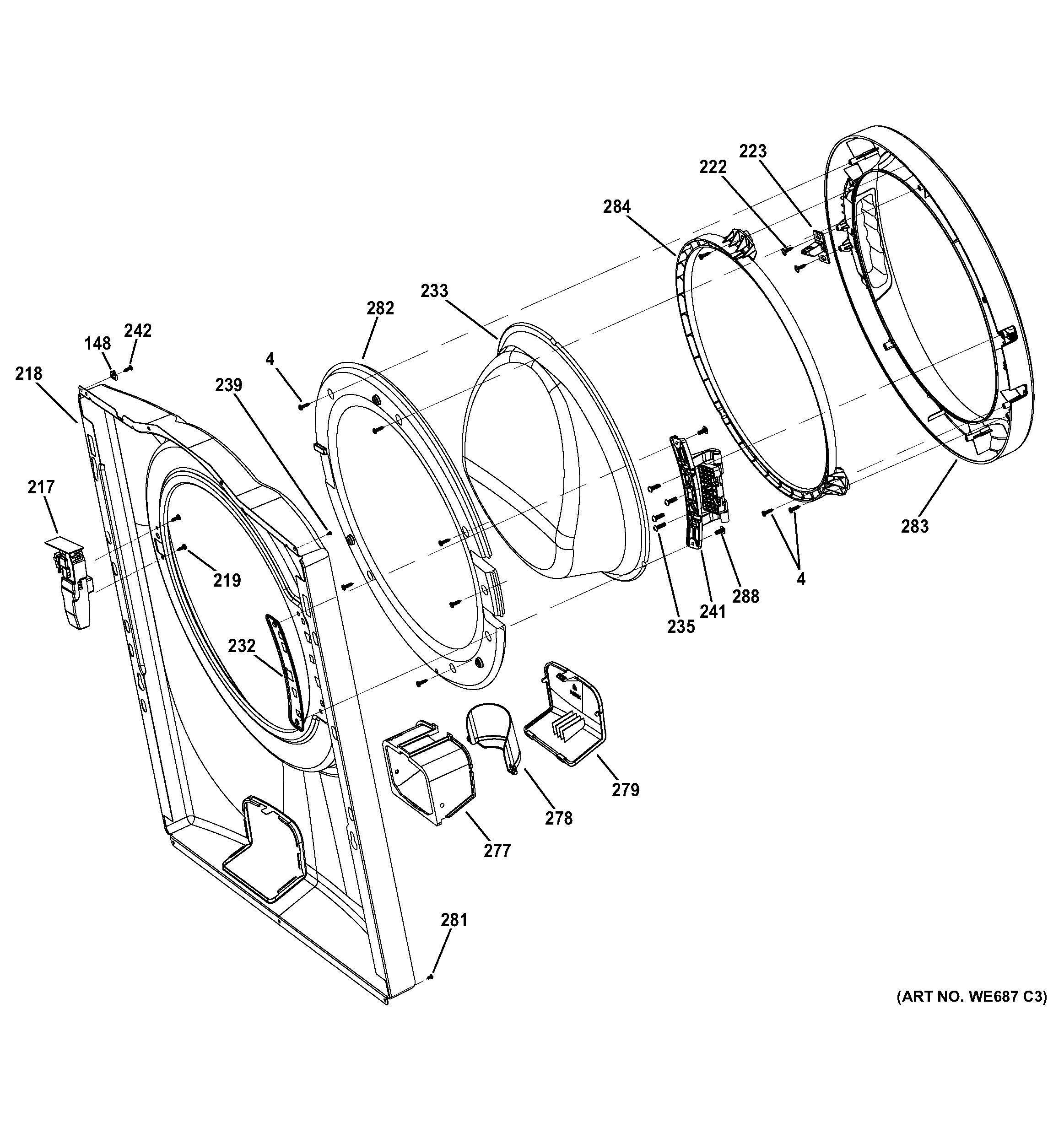 GE GFWH1200H1WW front panel & door diagram