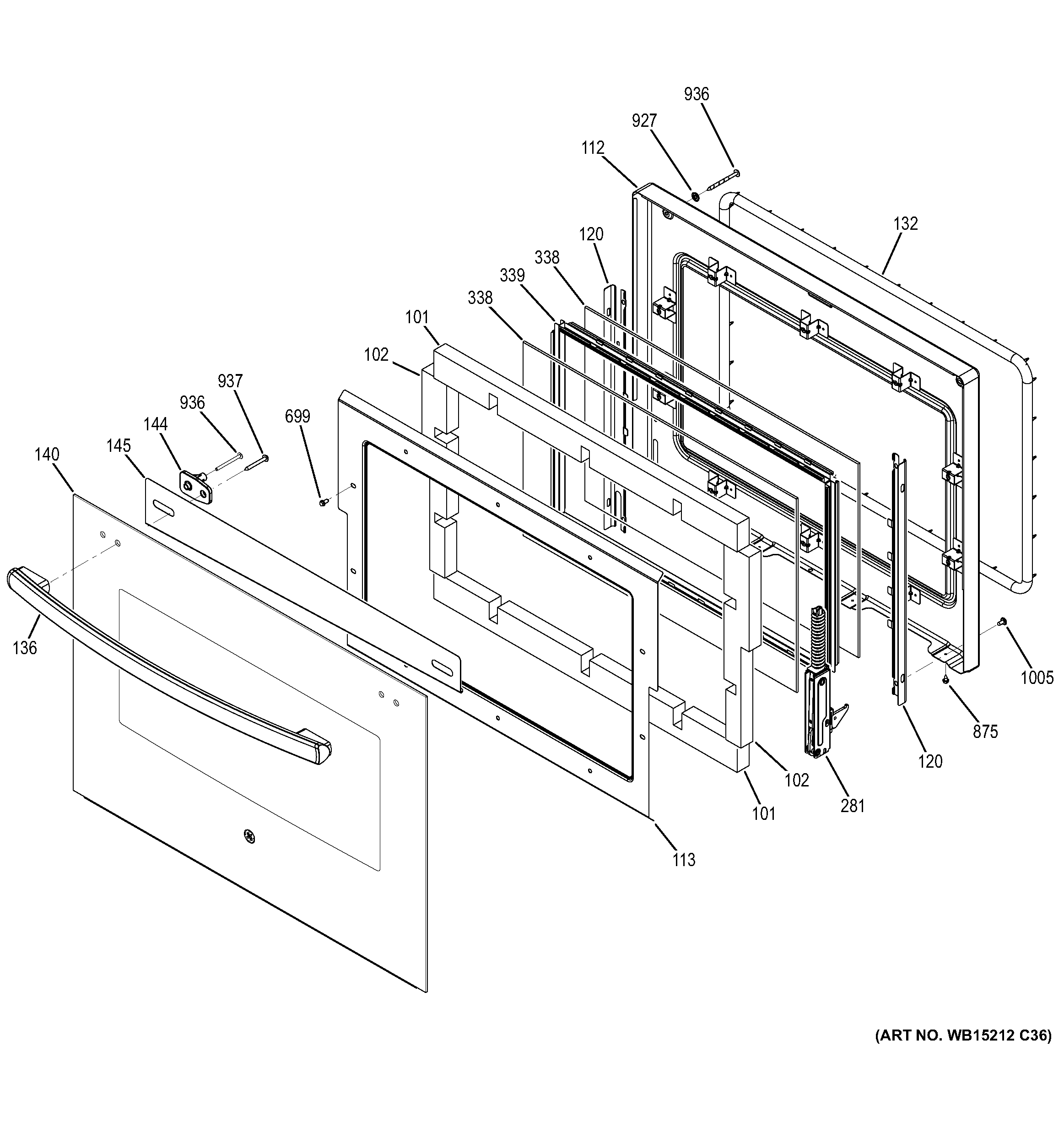 GE PT7550DF4WW upper door diagram