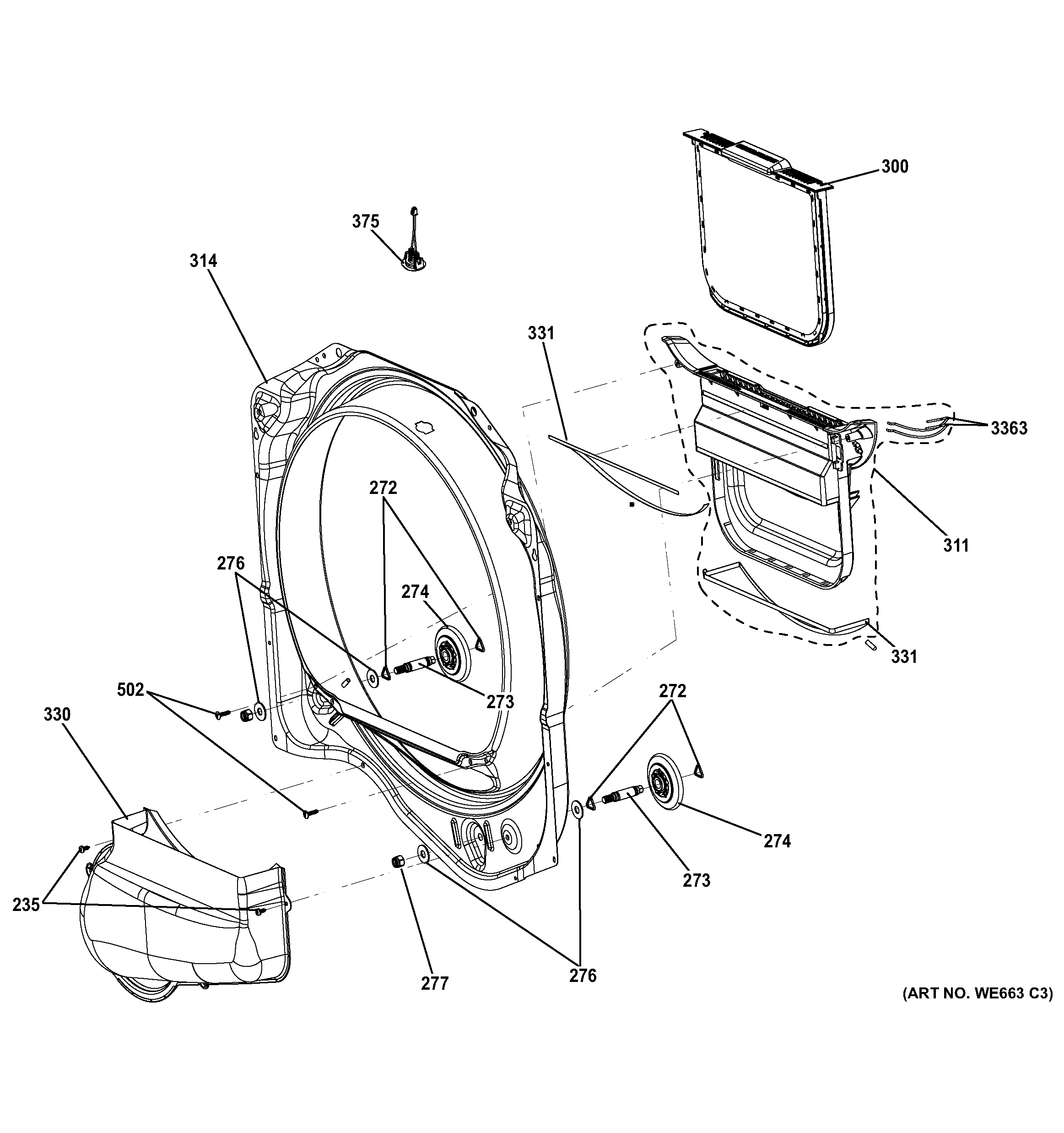 GE GTD81ESSJ0WS front roller support diagram