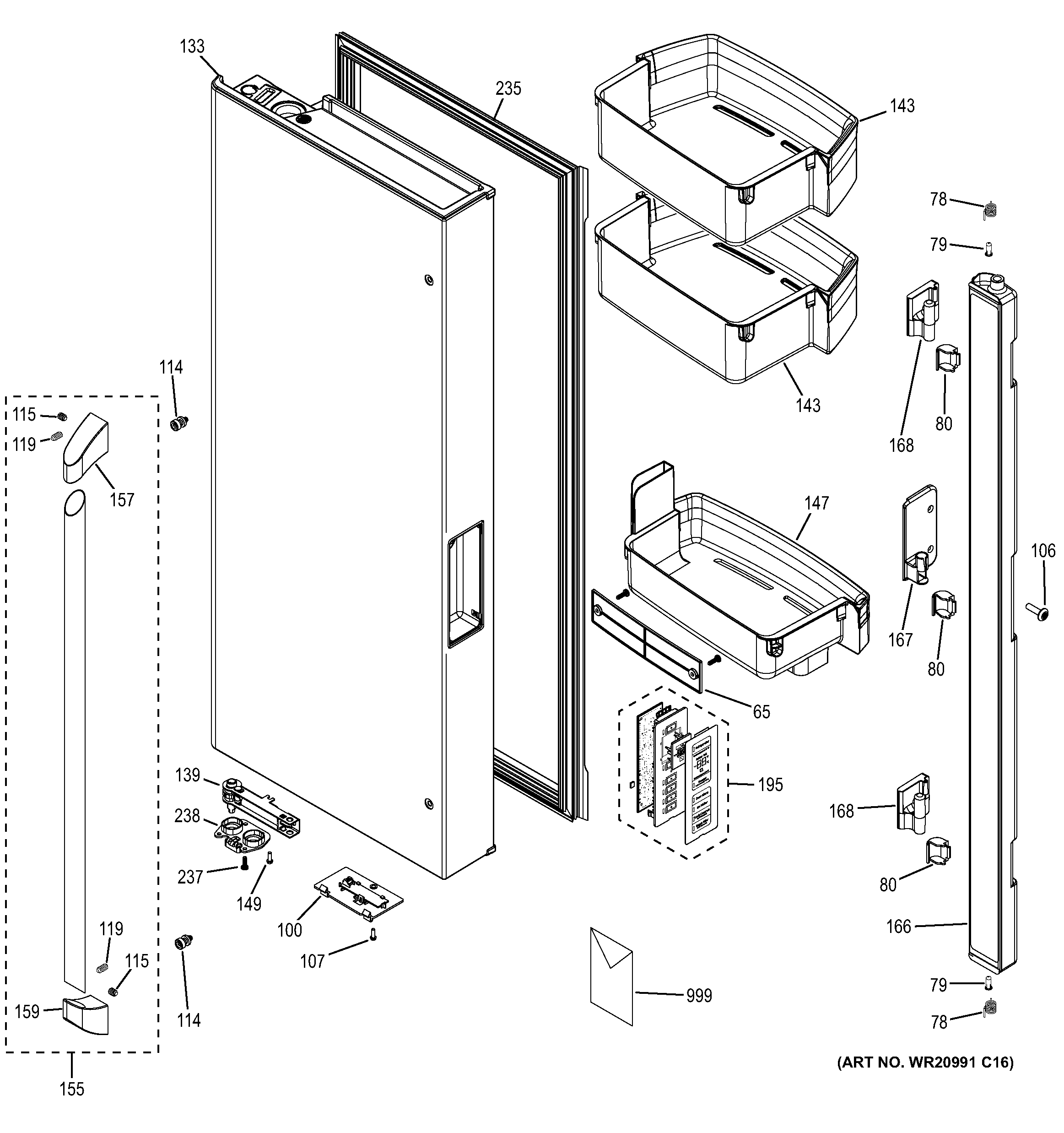 GE CWE23SSHHSS fresh food door - lh diagram