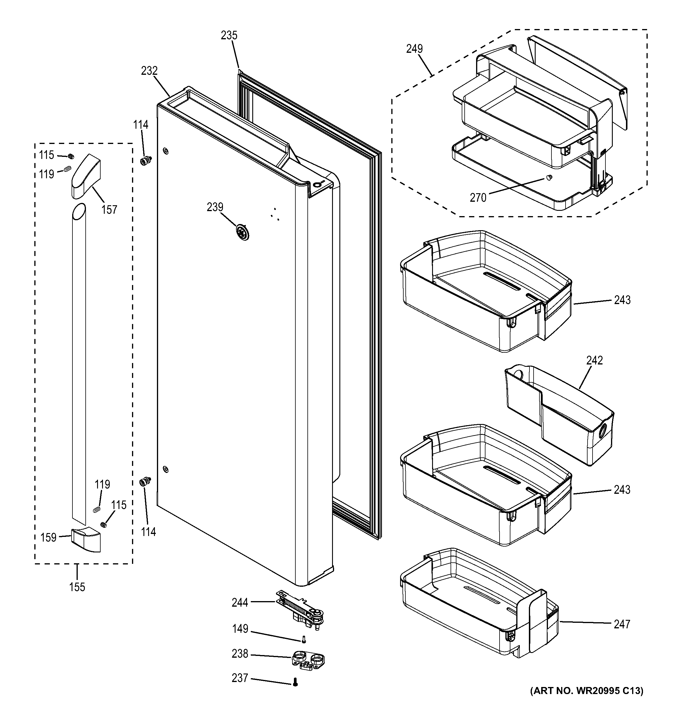 GE CWE23SSHHSS fresh food door - rh diagram