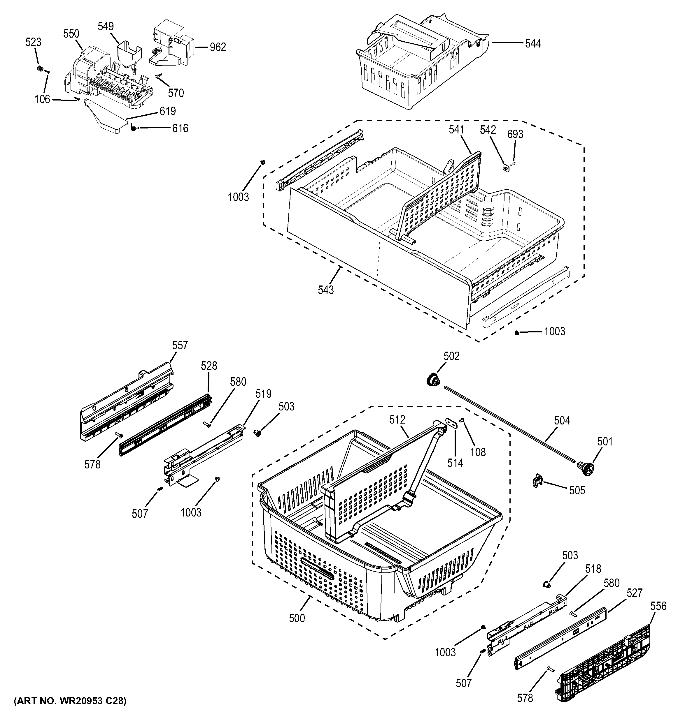 GE CWE23SSHHSS freezer shelves diagram