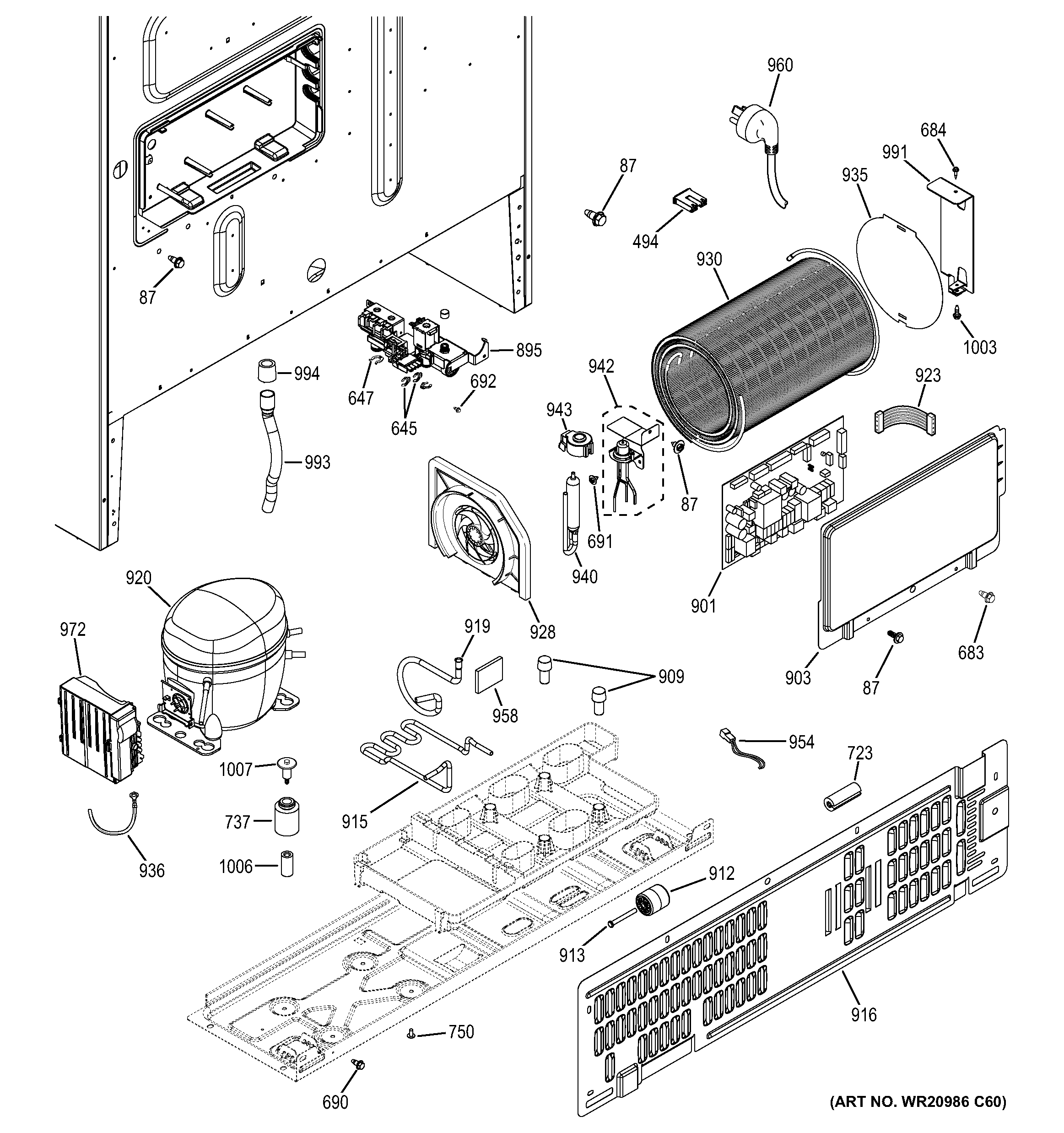 GE CWE23SSHHSS machine compartment diagram