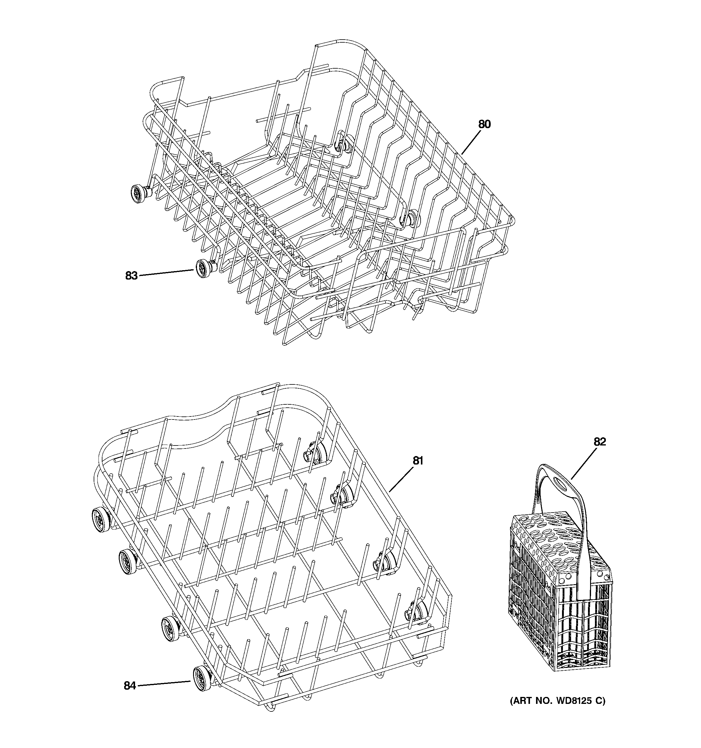 GE GSM1800F00BB upper & lower rack assemblies diagram