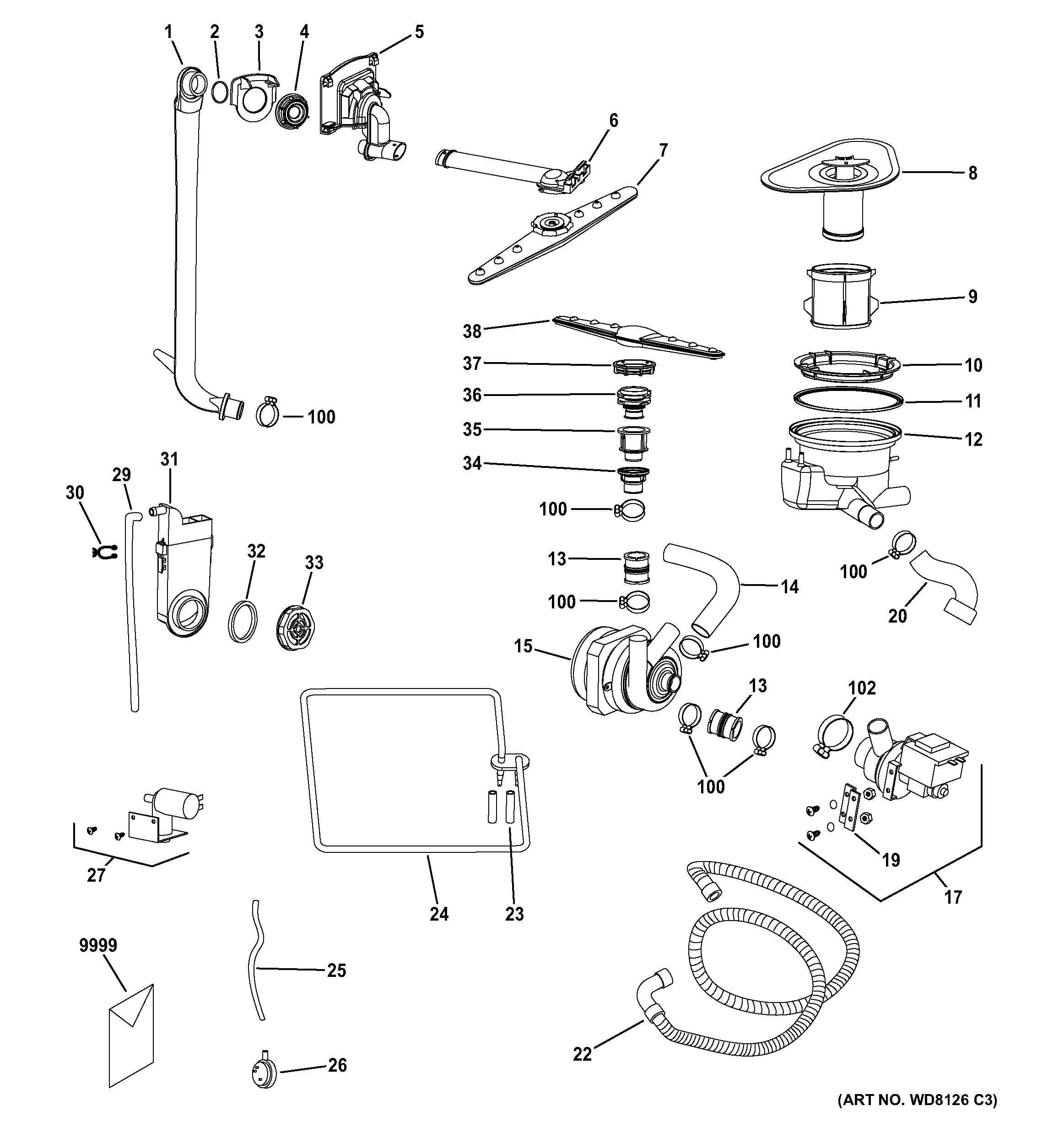 GE GSM1800F00BB motor-pump mechanism diagram