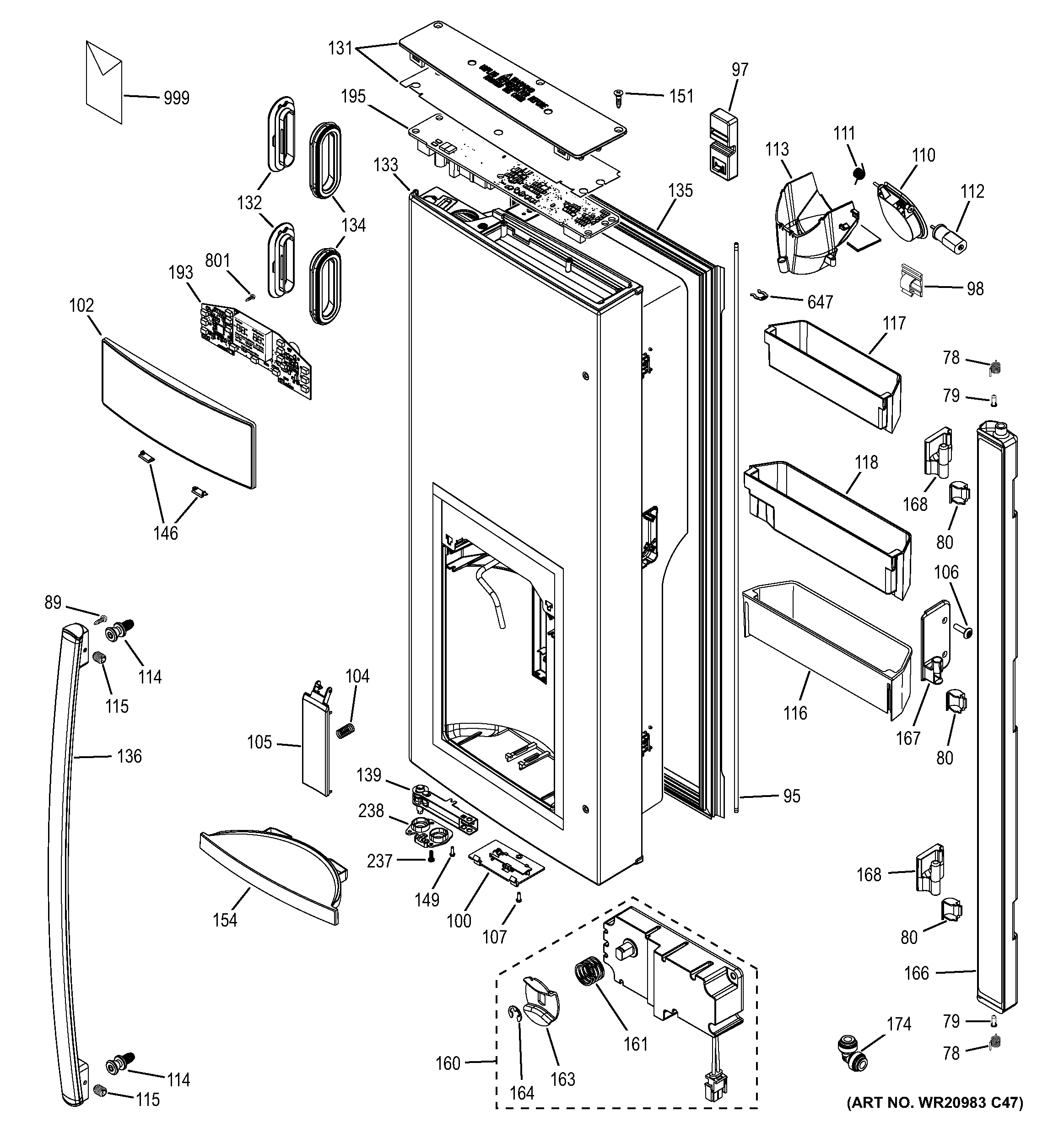 GE GFE28HMHFES dispenser door diagram