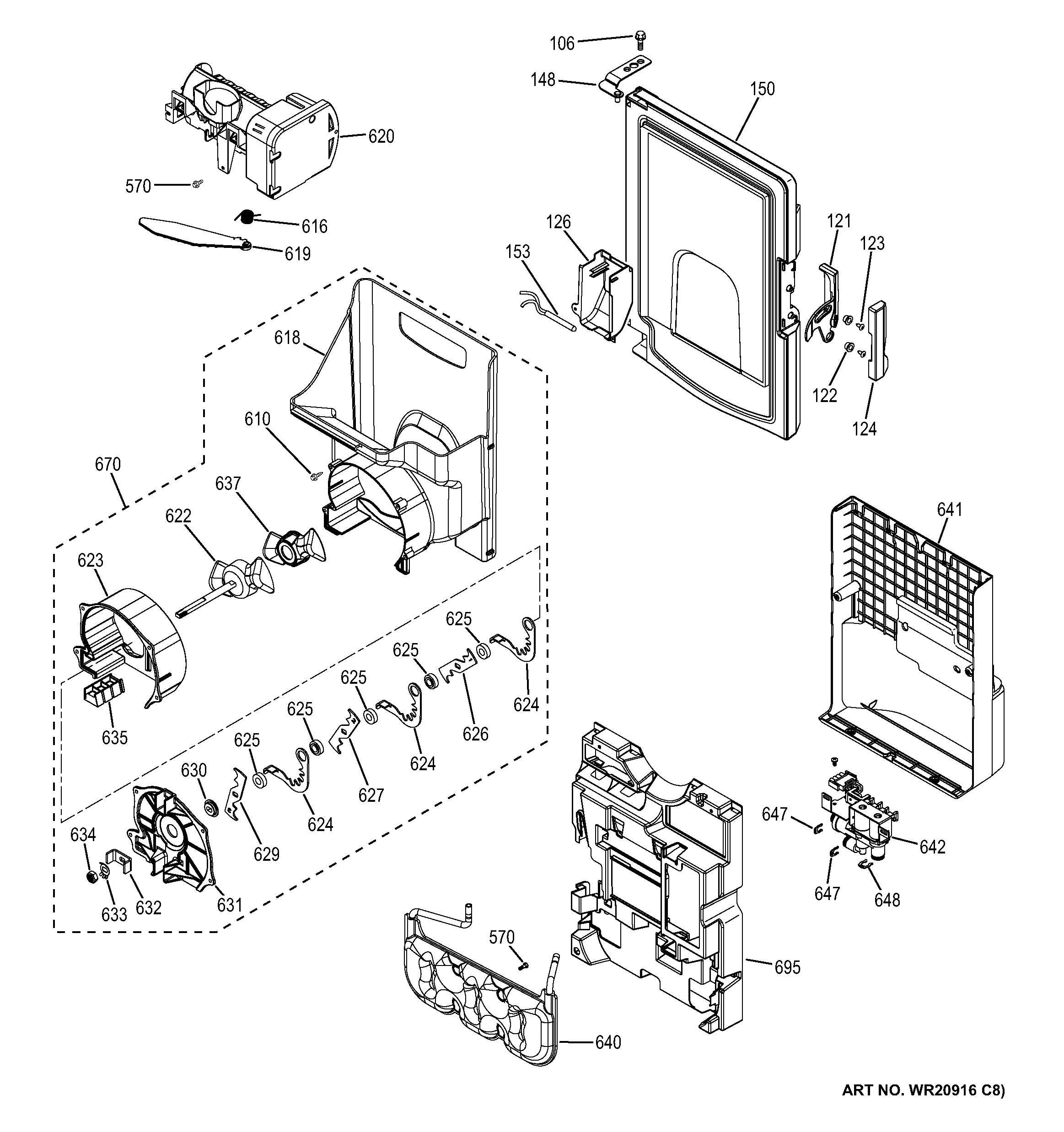 GE GFE28HMHFES ice maker & dispenser diagram