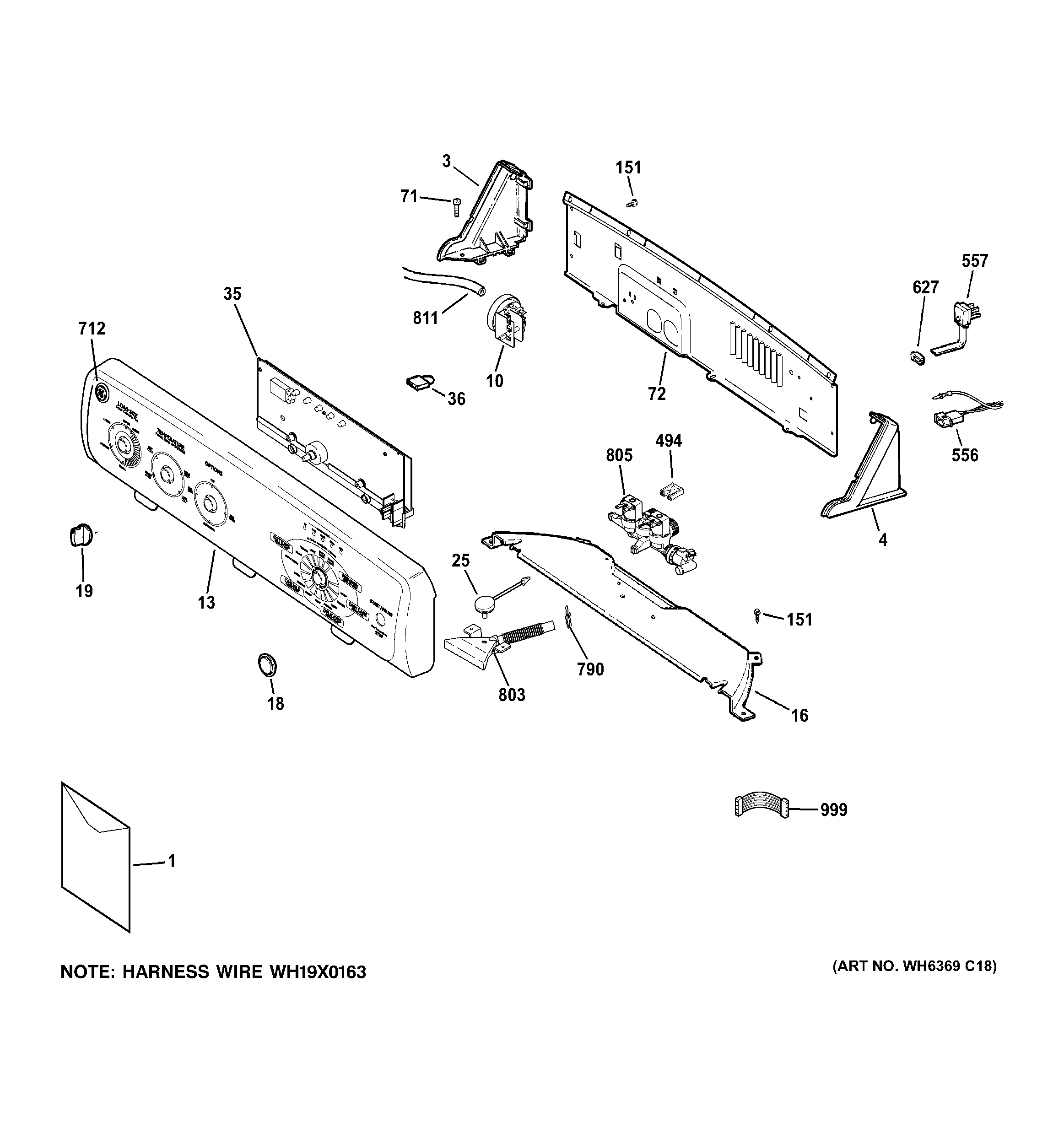 GE GTWN4250D0WS controls & backsplash diagram