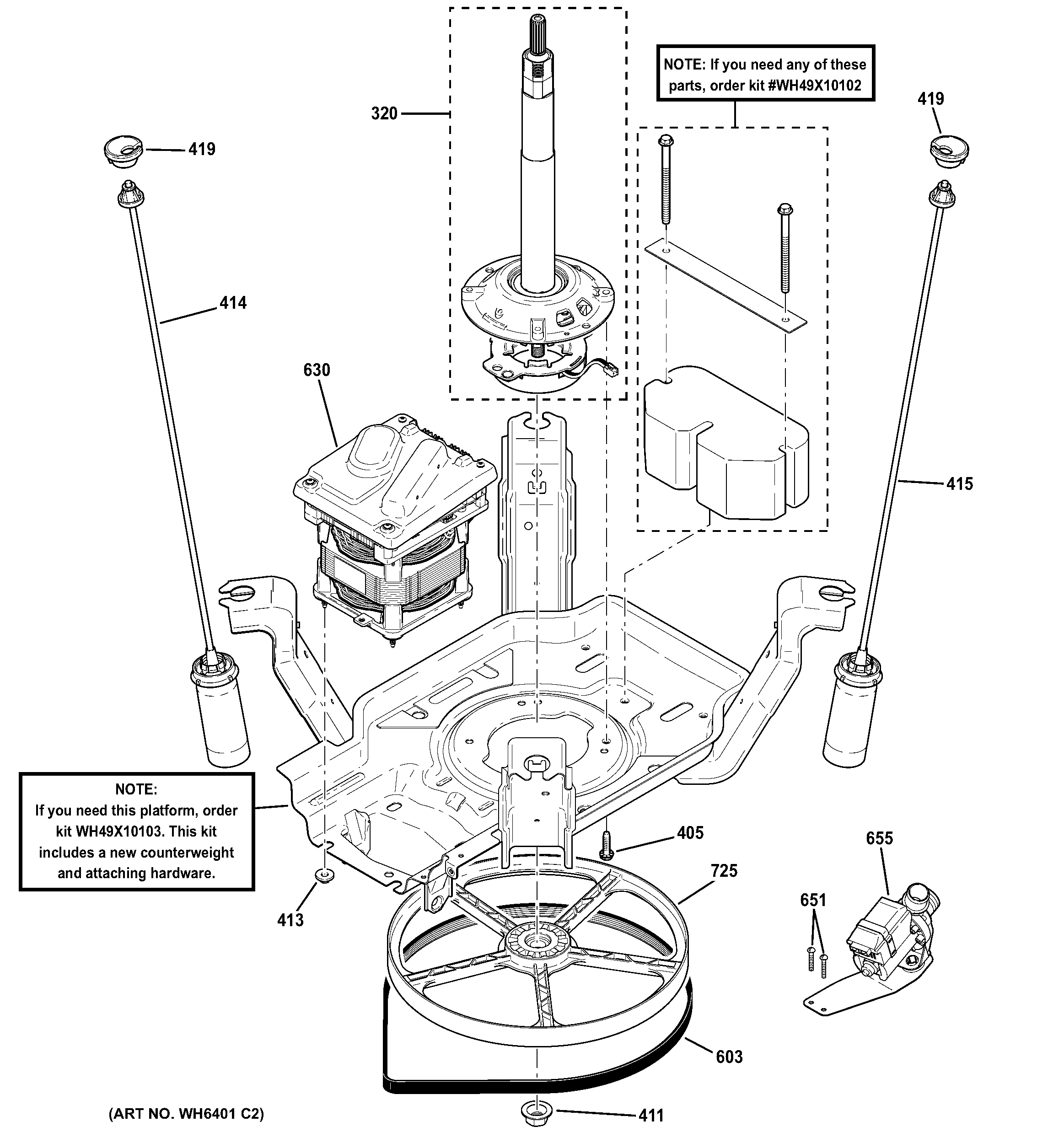 GE GTWN4250D0WS suspension, pump & drive components diagram