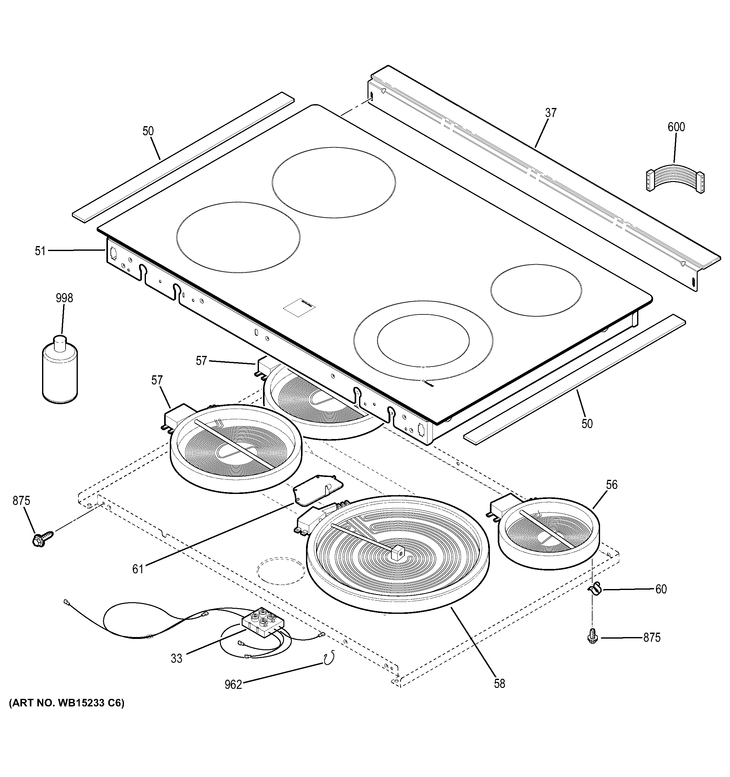 GE JS630SF3SS cooktop diagram