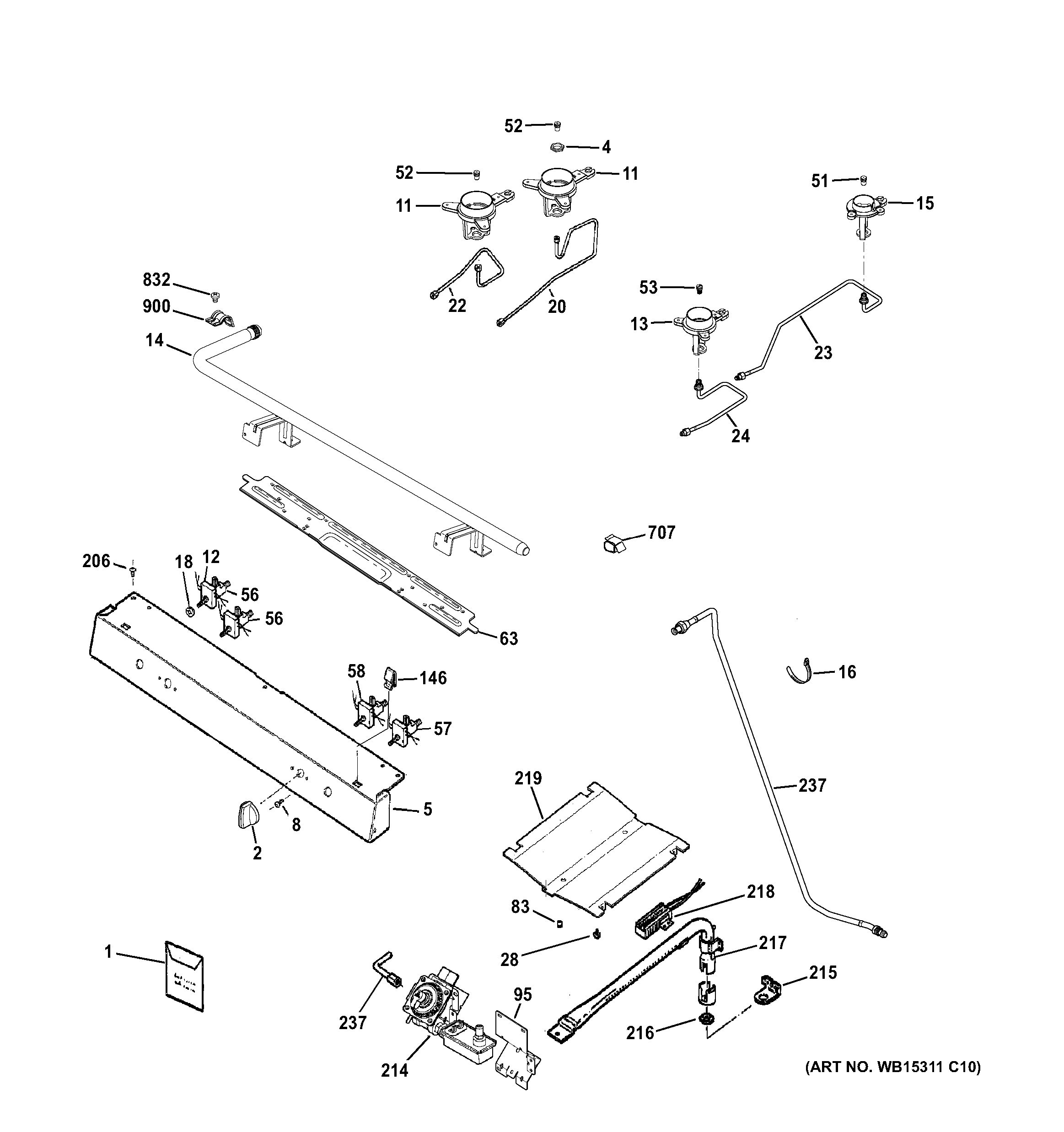 GE JGBS60REK1SS gas & burner parts diagram