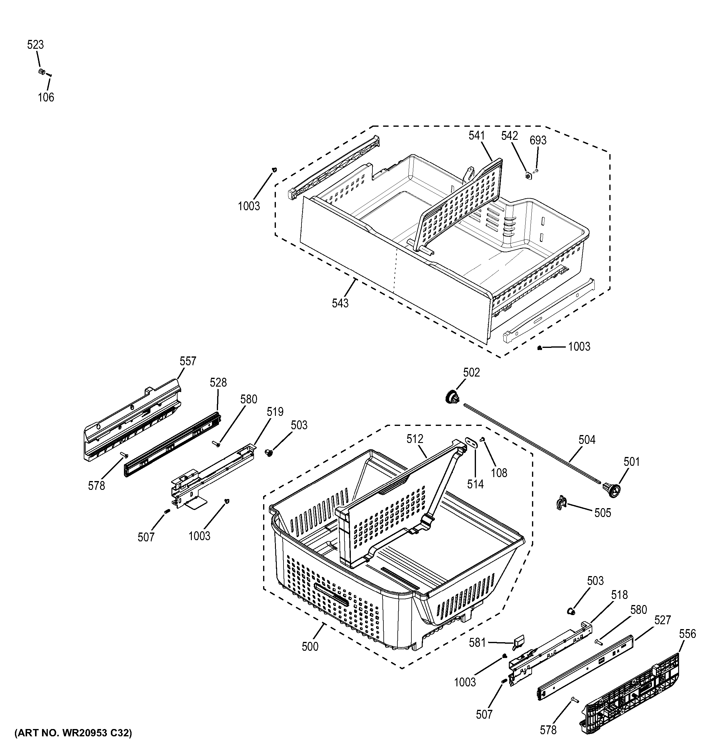 GE DFE28JMKBES freezer shelves diagram