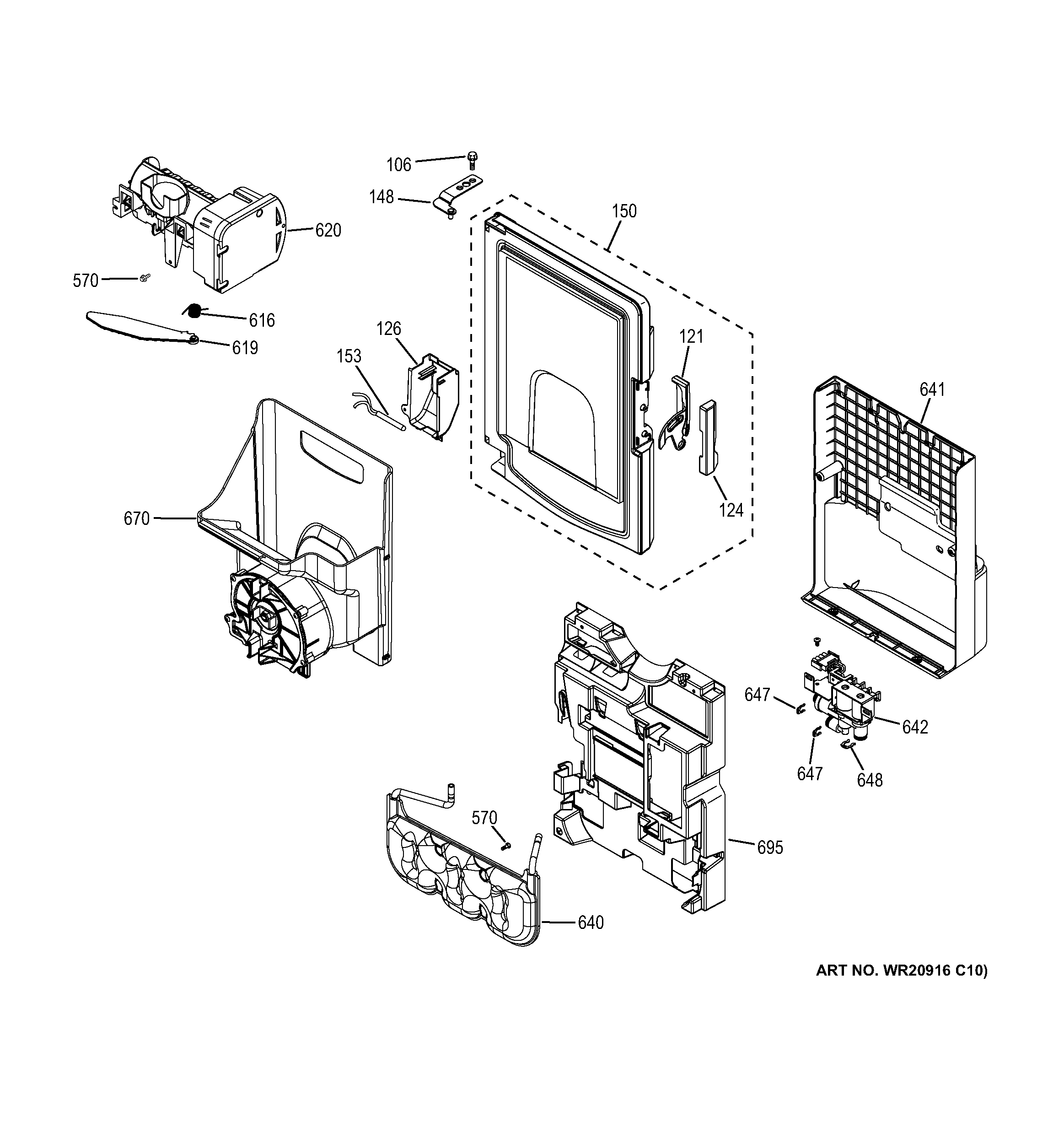 GE DFE28JMKBES ice maker & dispenser diagram