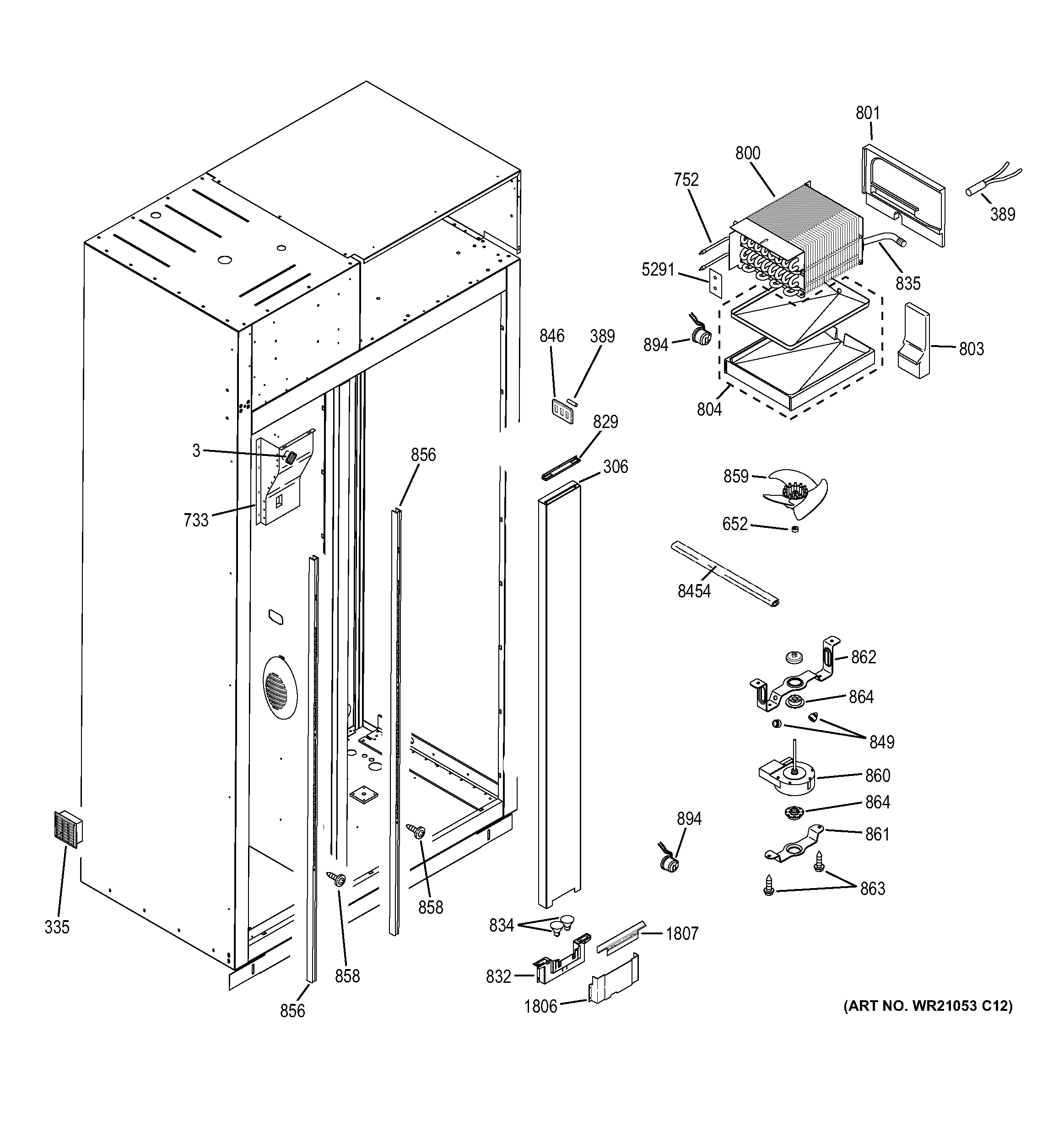 GE ZIS360NXD freezer section diagram