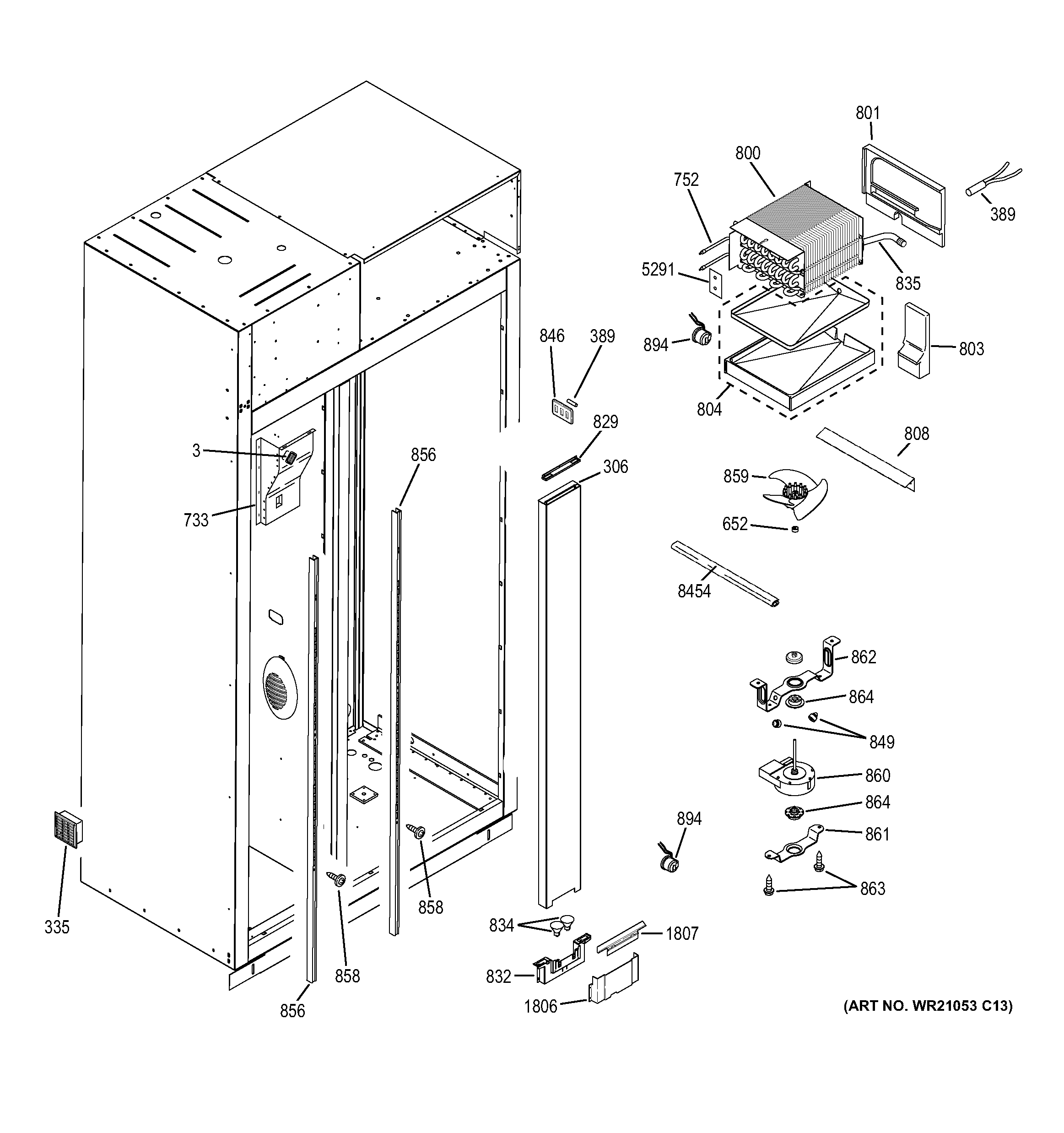 GE ZIS480NXC freezer section diagram