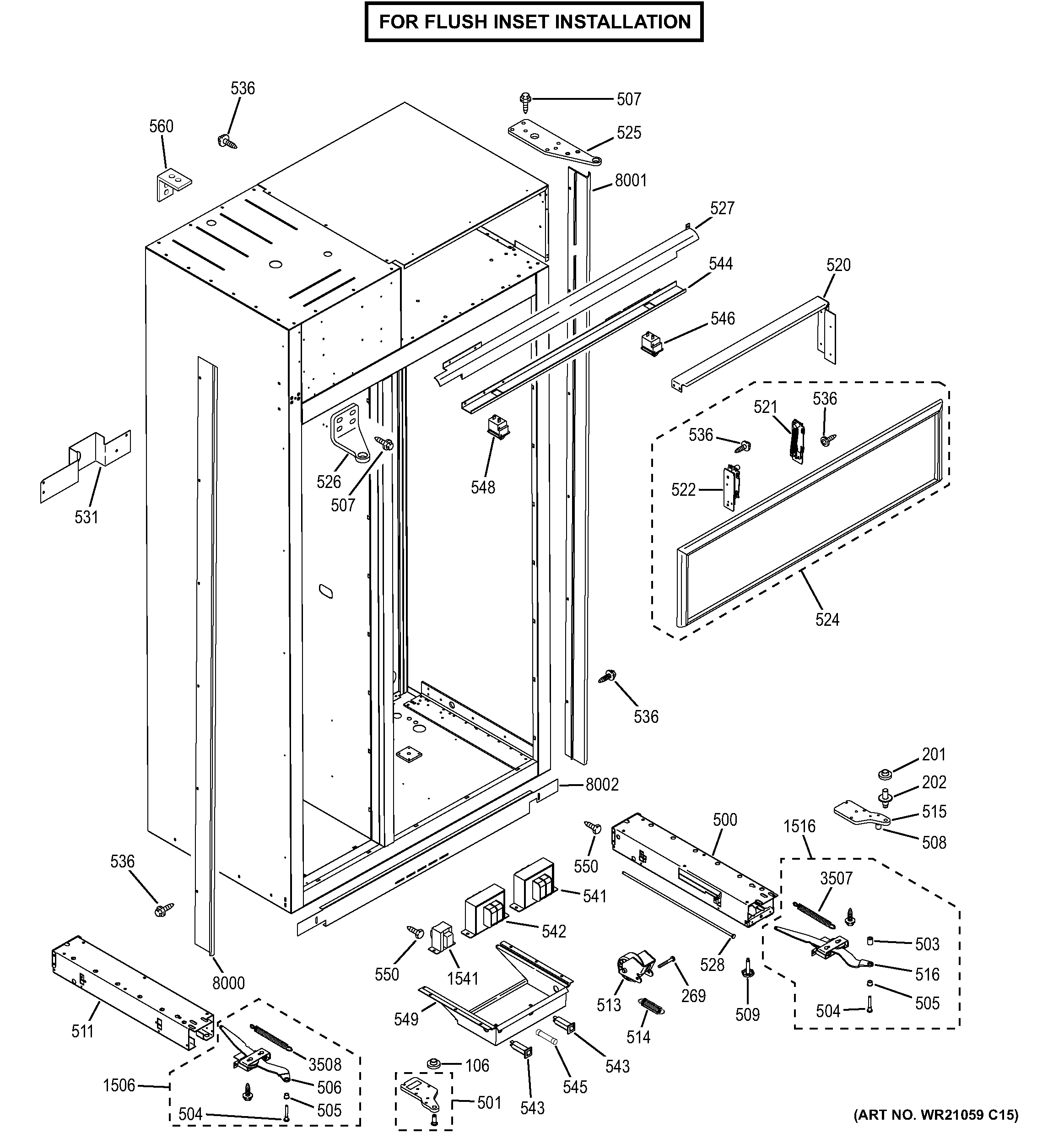 GE ZISB360DHB case parts - flush inset diagram