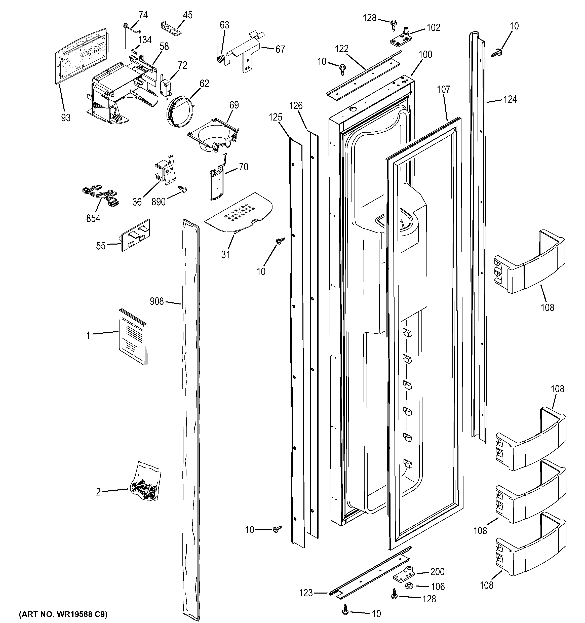 GE ZISB420DHA freezer door diagram