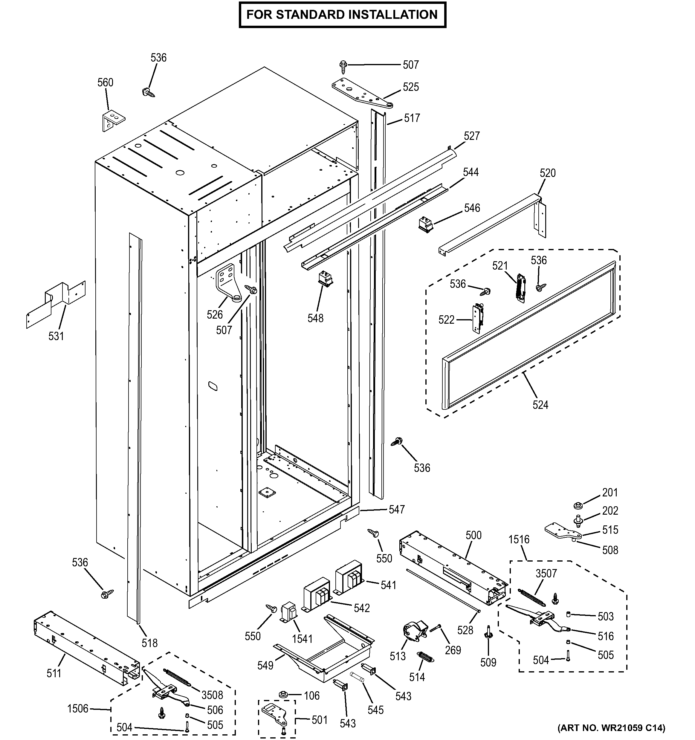 GE ZISB420DHB case parts - standard diagram