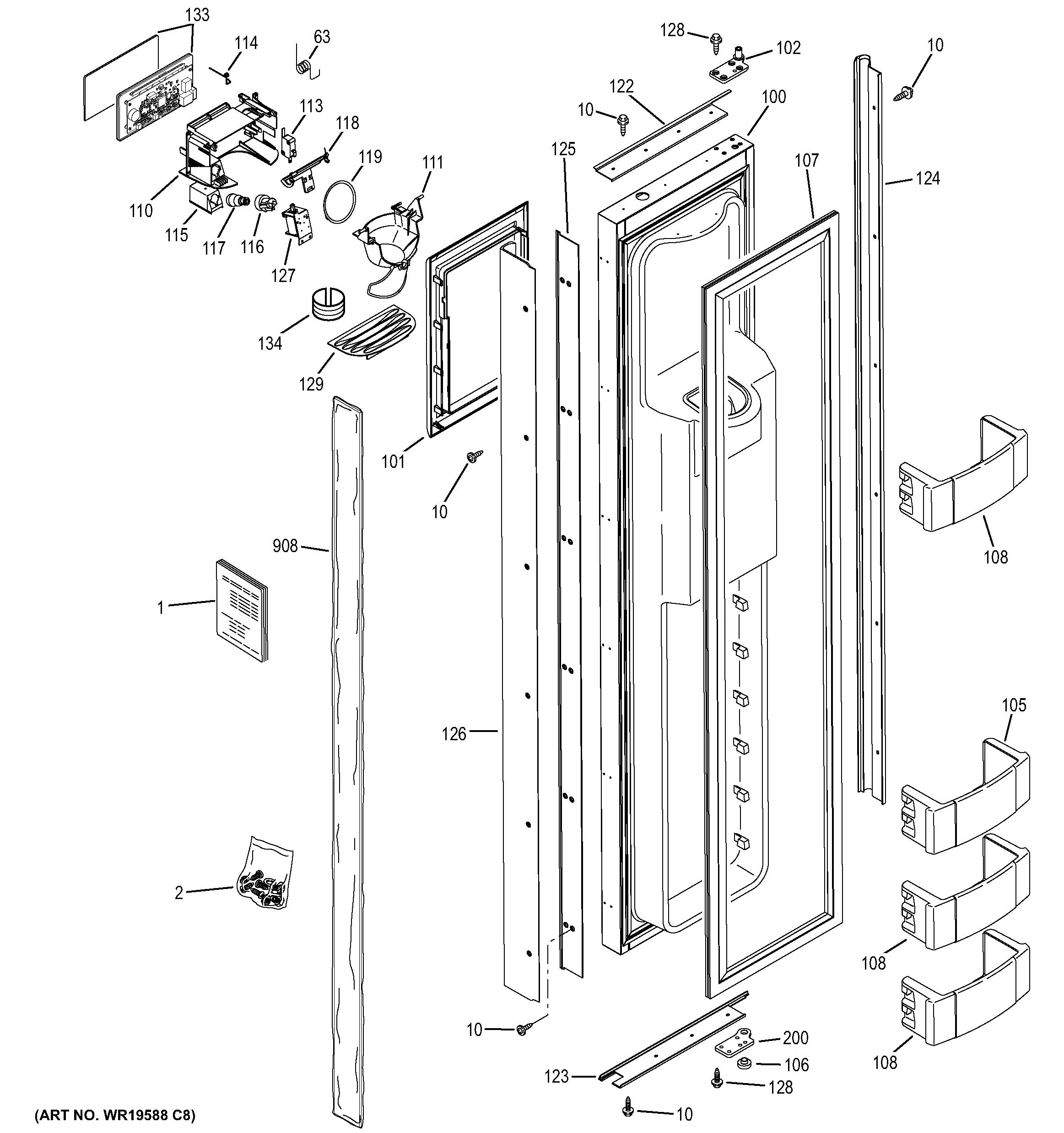 GE ZISB480DXD freezer door diagram