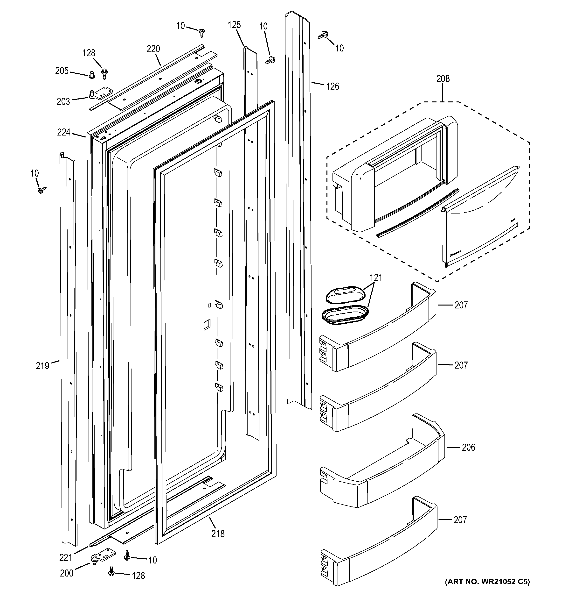 GE ZISB480DXD fresh food door diagram