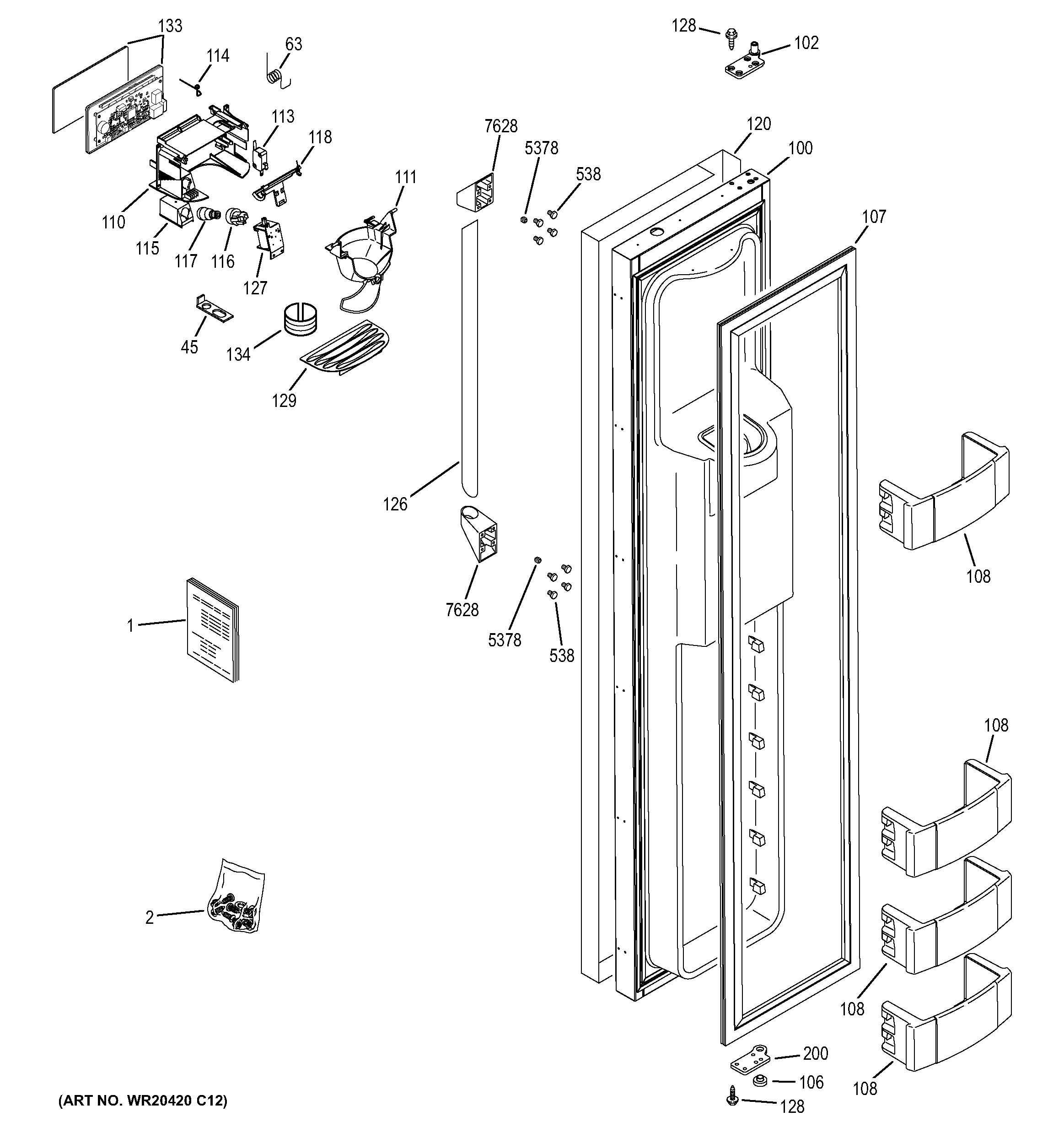 GE ZISP420DXDSS freezer door diagram