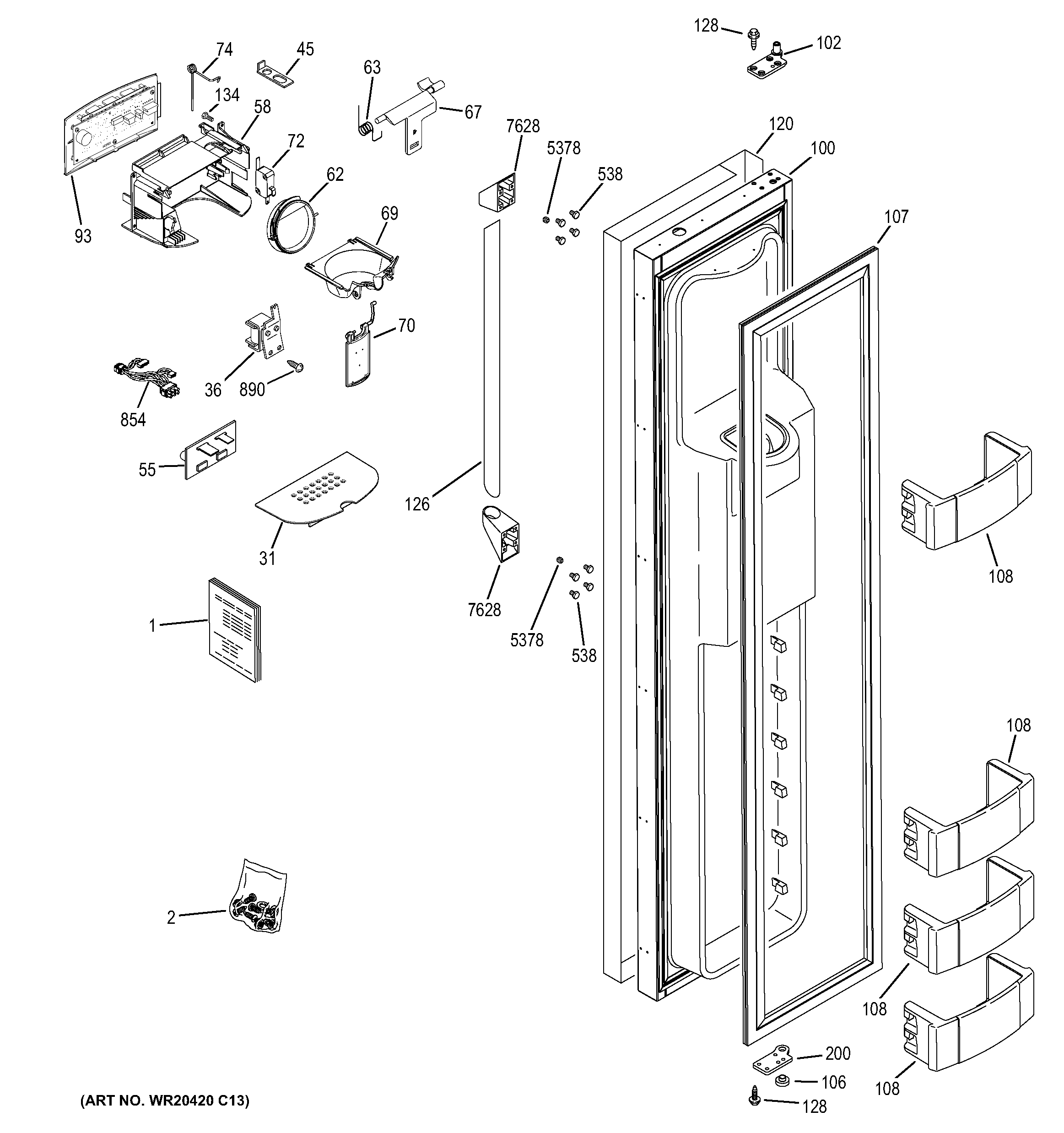 GE ZISP480DHASS freezer door diagram