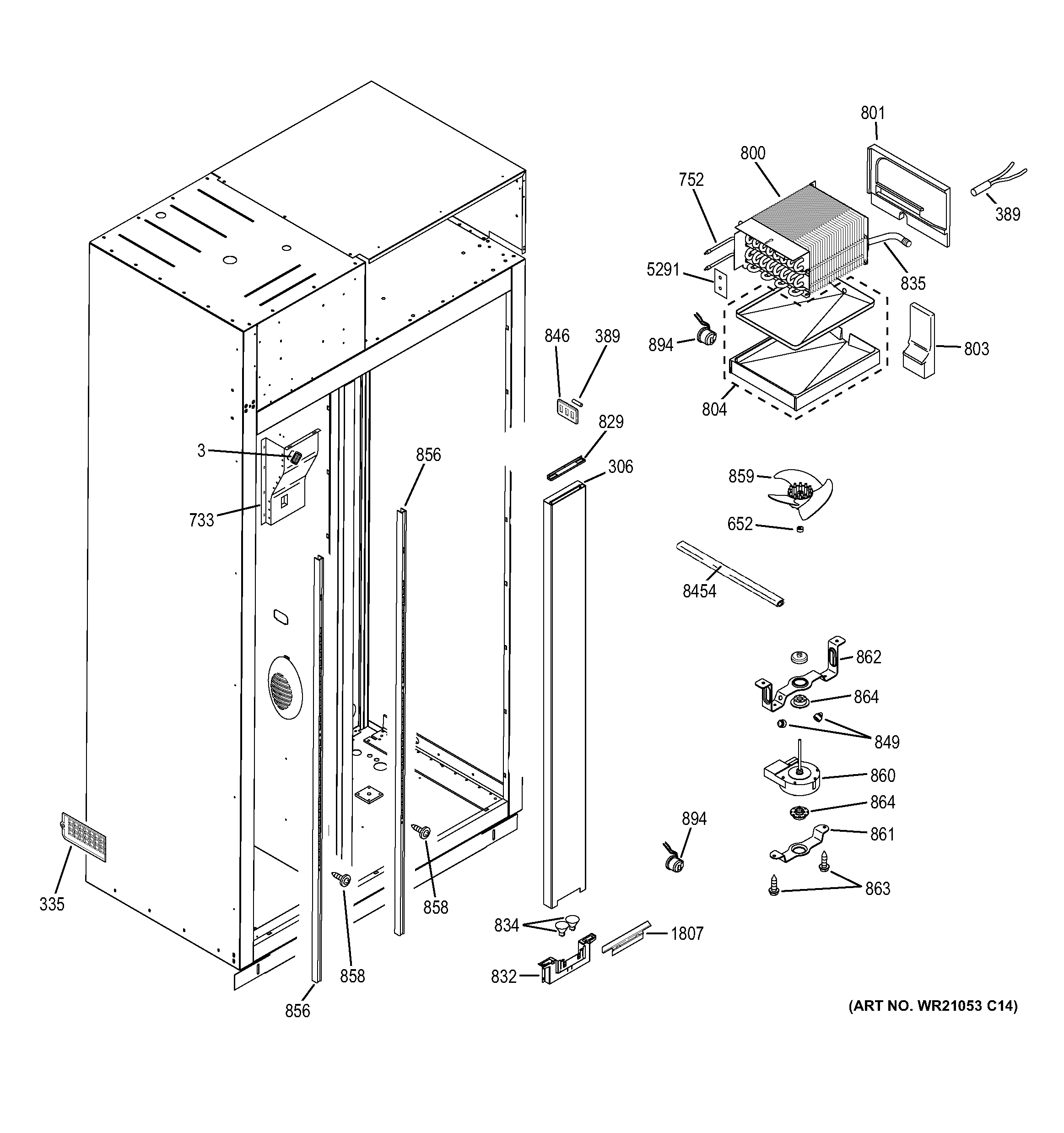 GE ZISP480DXDSS freezer section diagram