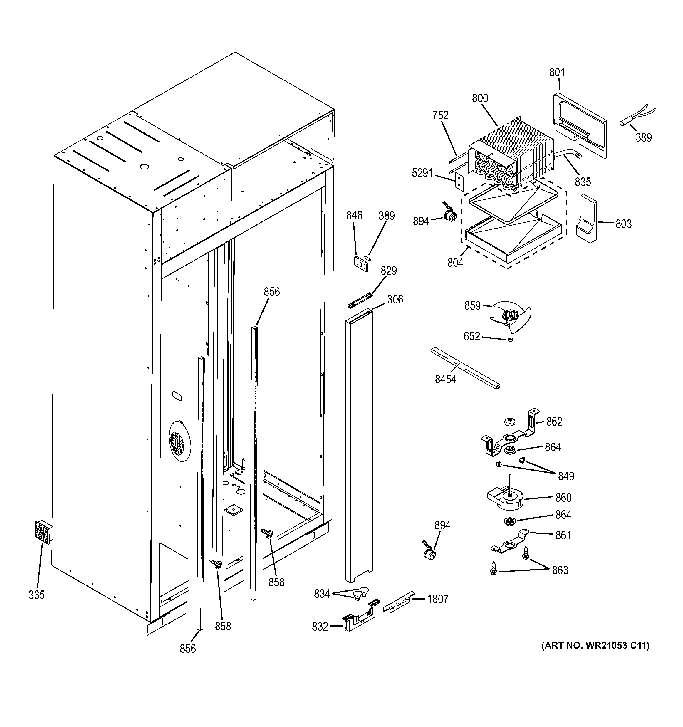 GE ZISS360DHASS freezer section diagram