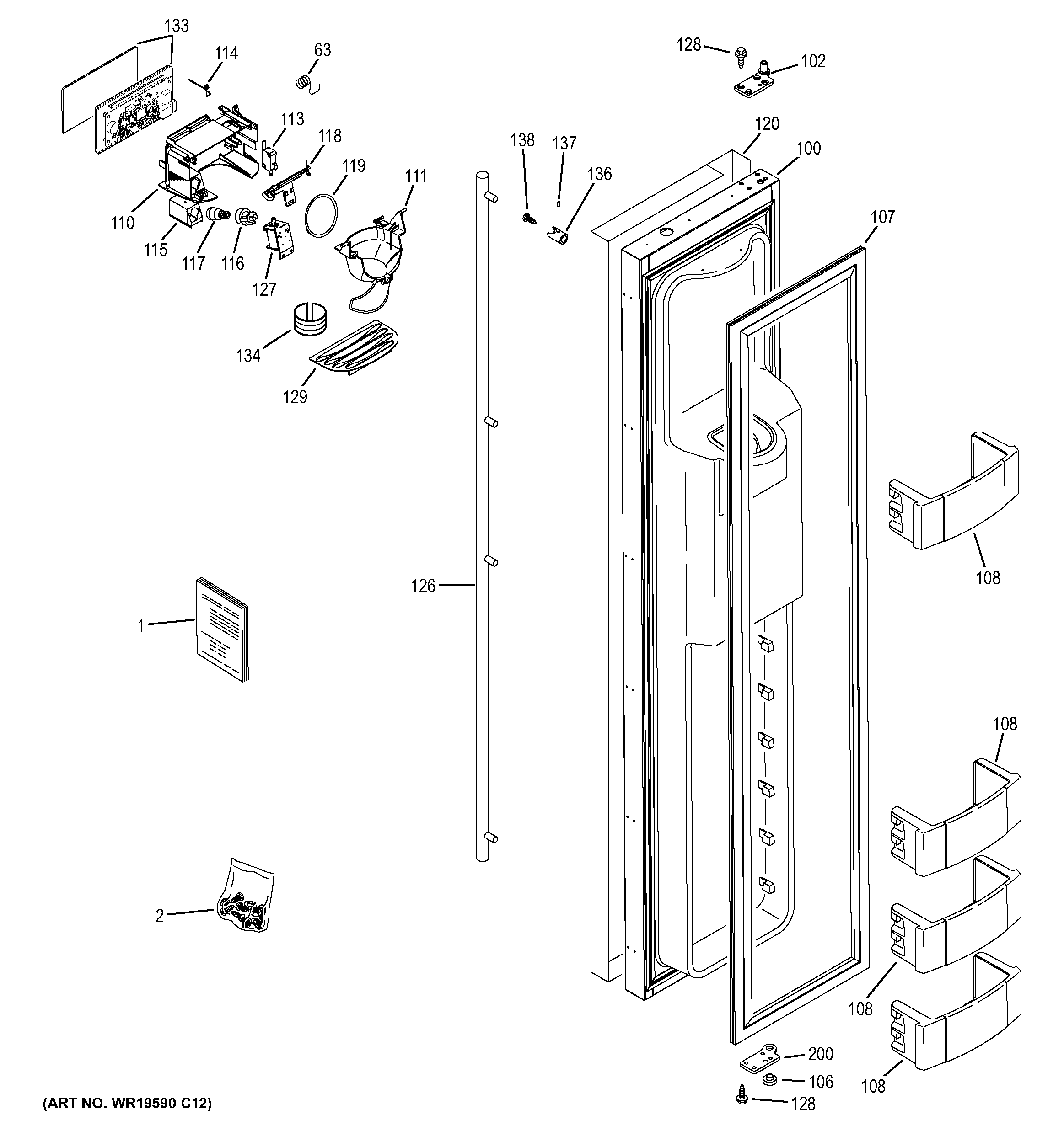 GE ZISS480DXDSS freezer door diagram